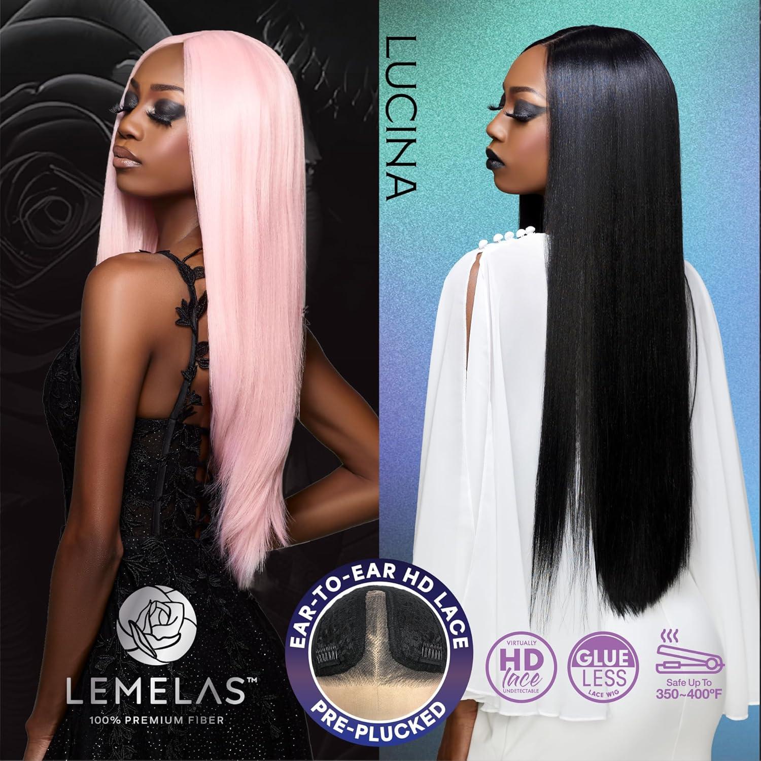 imageSensationnel Lemelas Lace Wig Lucina 5 Inch Deep Parting Glueless Ear to Ear Synthetic with Natural Density Preplucked Hairline ASTRALBLACKWINTERBREEZE