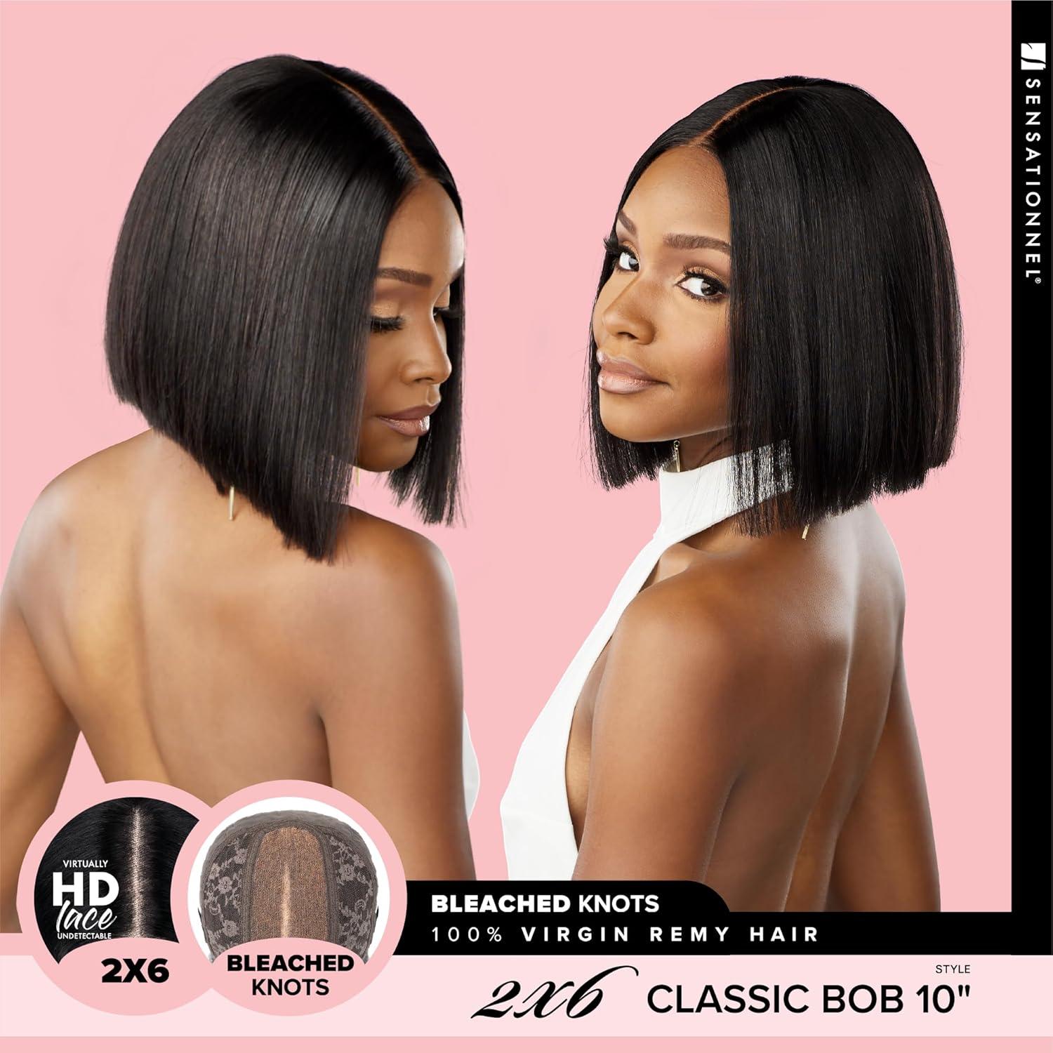 imageSensationnel Pearlish 2X6 Lace Wig Classic Bob 10 Inch Behind The Hairline Glueless Bleached Knots And Preplucked Soft Remy Hair NATURALNATURALBLACK