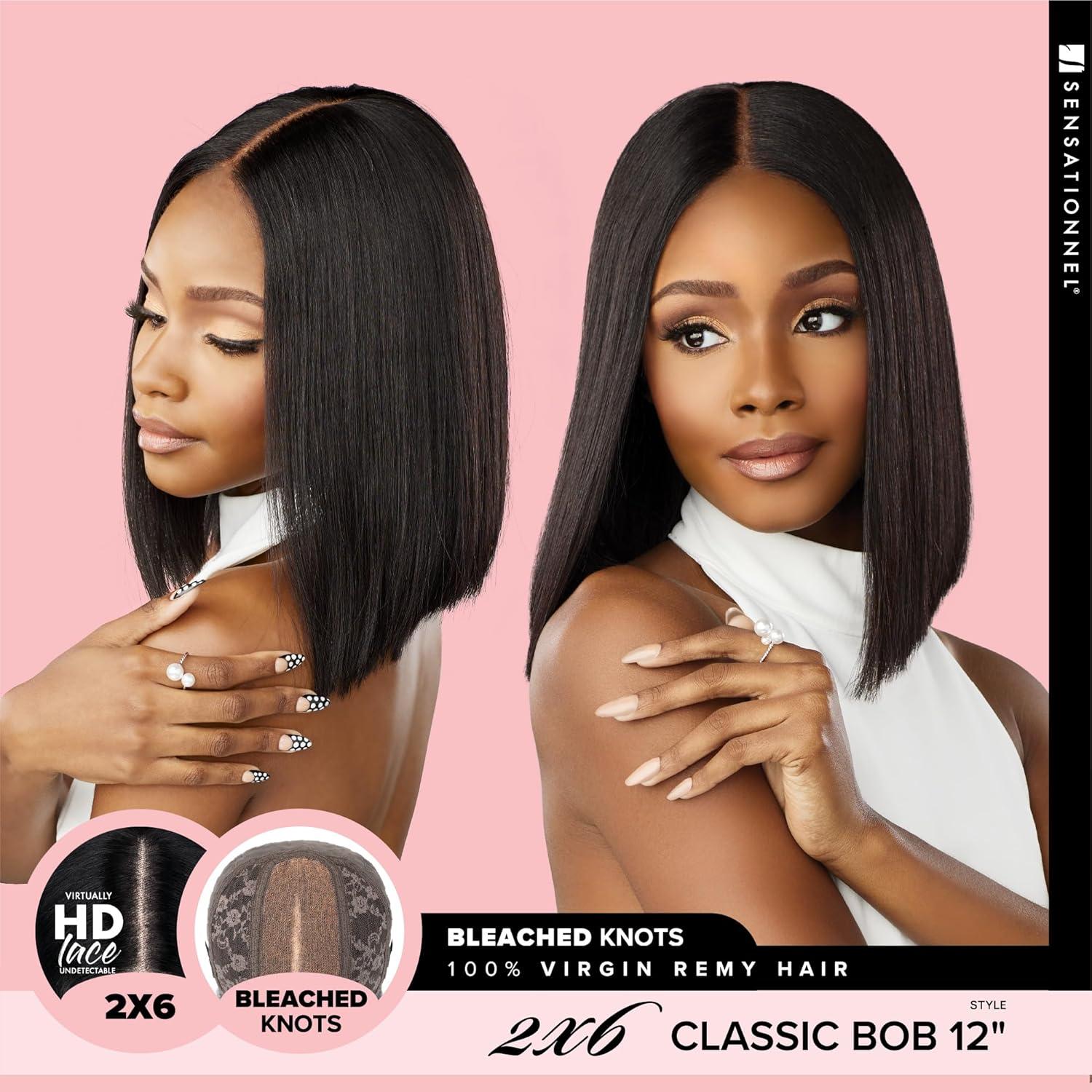 imageSensationnel Pearlish 2X6 Lace Wig Classic Bob 12 Inch Behind The Hairline Glueless Bleached Knots And Preplucked Soft Remy Hair NATURALNATURALBLACK