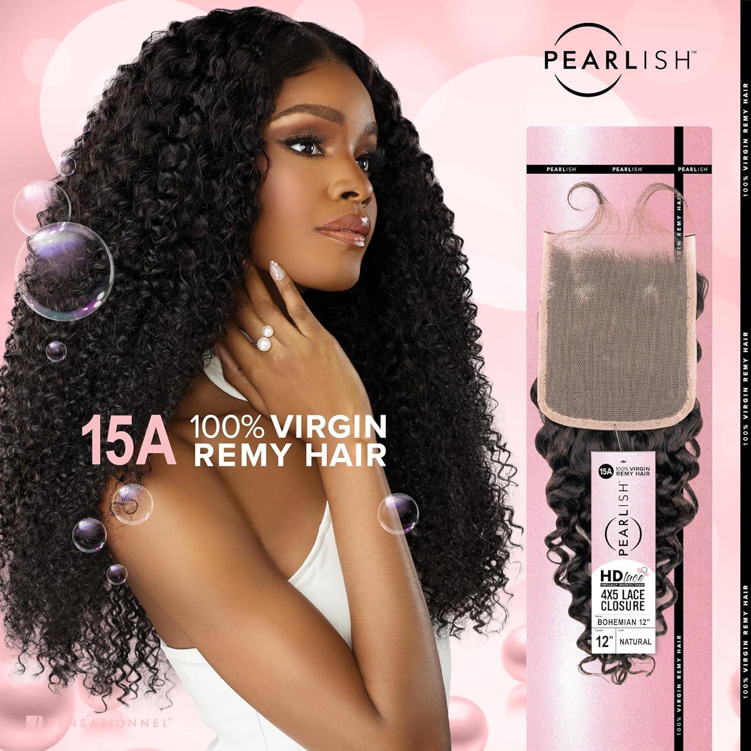 imageSensationnel Pearlish bundle 4x5 closure bohemian 12 inch HD lace beauty supply human hair bundles weave 15a soft remy NATURALNATURAL