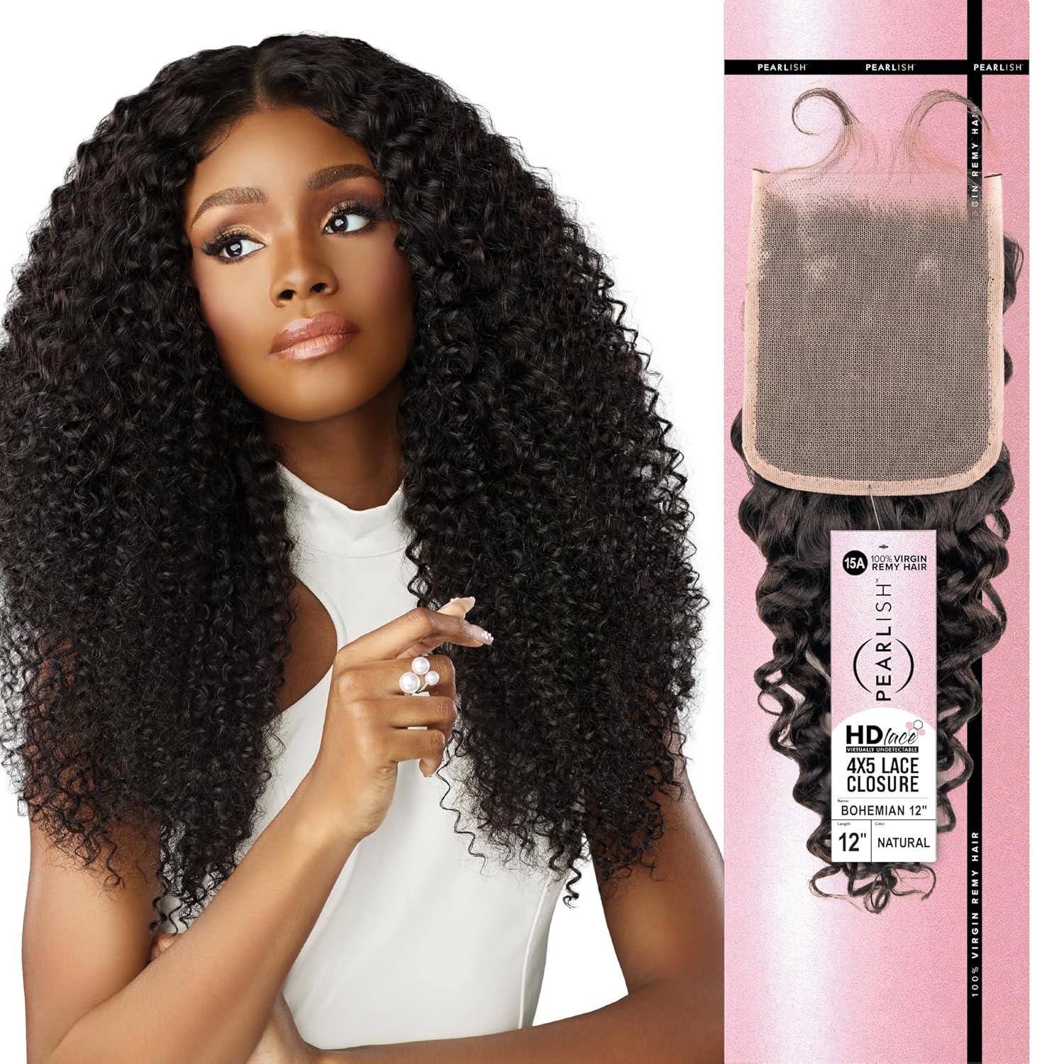 imageSensationnel Pearlish bundle 4x5 closure bohemian 12 inch HD lace beauty supply human hair bundles weave 15a soft remy NATURALNATURAL