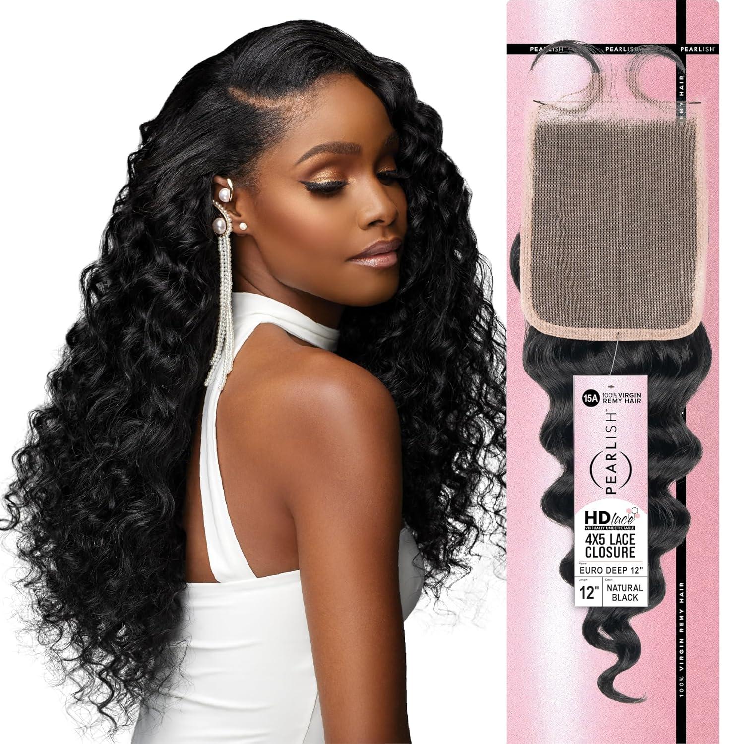imageSensationnel Pearlish bundle 4x5 closure euro deep 12 inch HD lace beauty supply human hair bundles weave 15a soft remy NATURALNATURAL