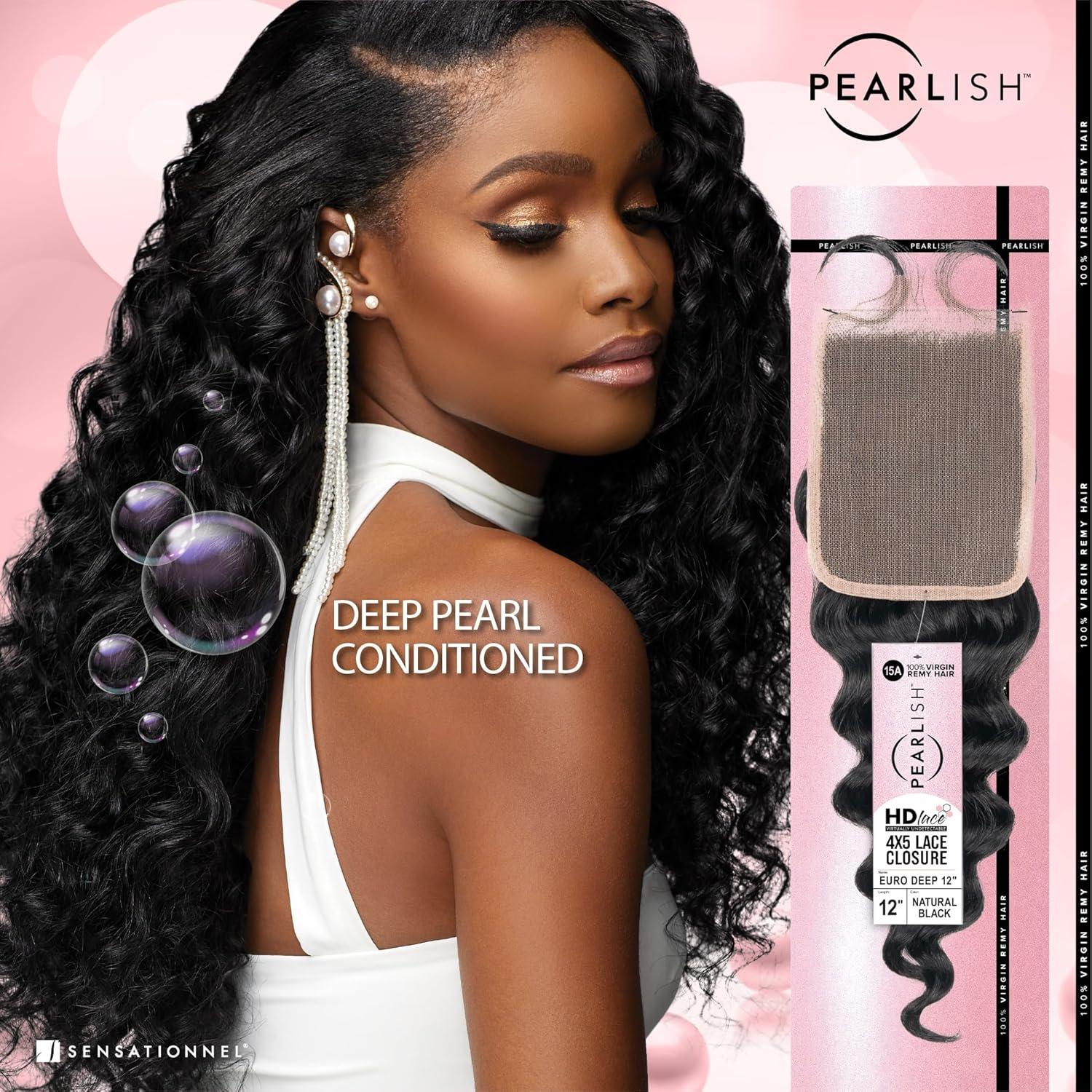 imageSensationnel Pearlish bundle 4x5 closure euro deep 12 inch HD lace beauty supply human hair bundles weave 15a soft remy NATURALNATURAL
