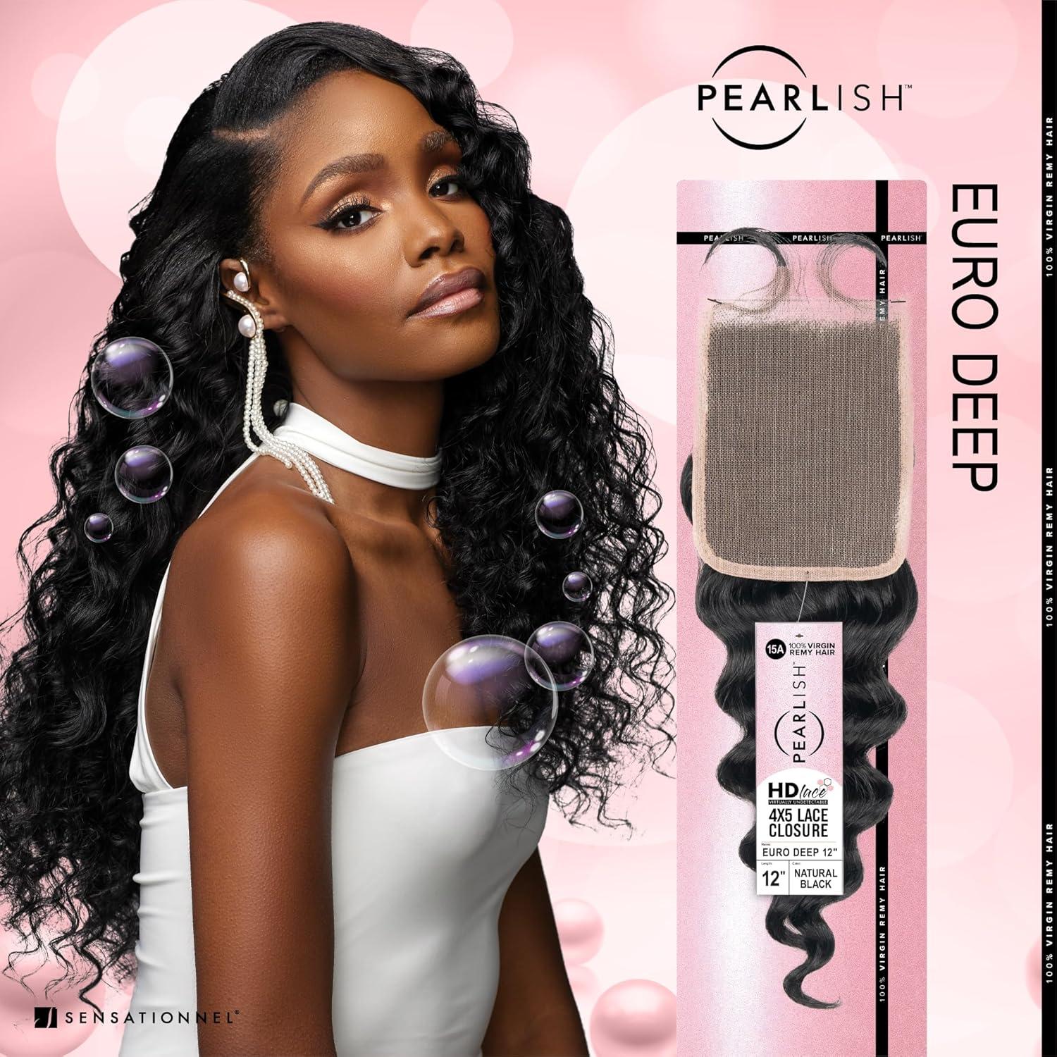 imageSensationnel Pearlish bundle 4x5 closure euro deep 12 inch HD lace beauty supply human hair bundles weave 15a soft remy NATURALNATURAL