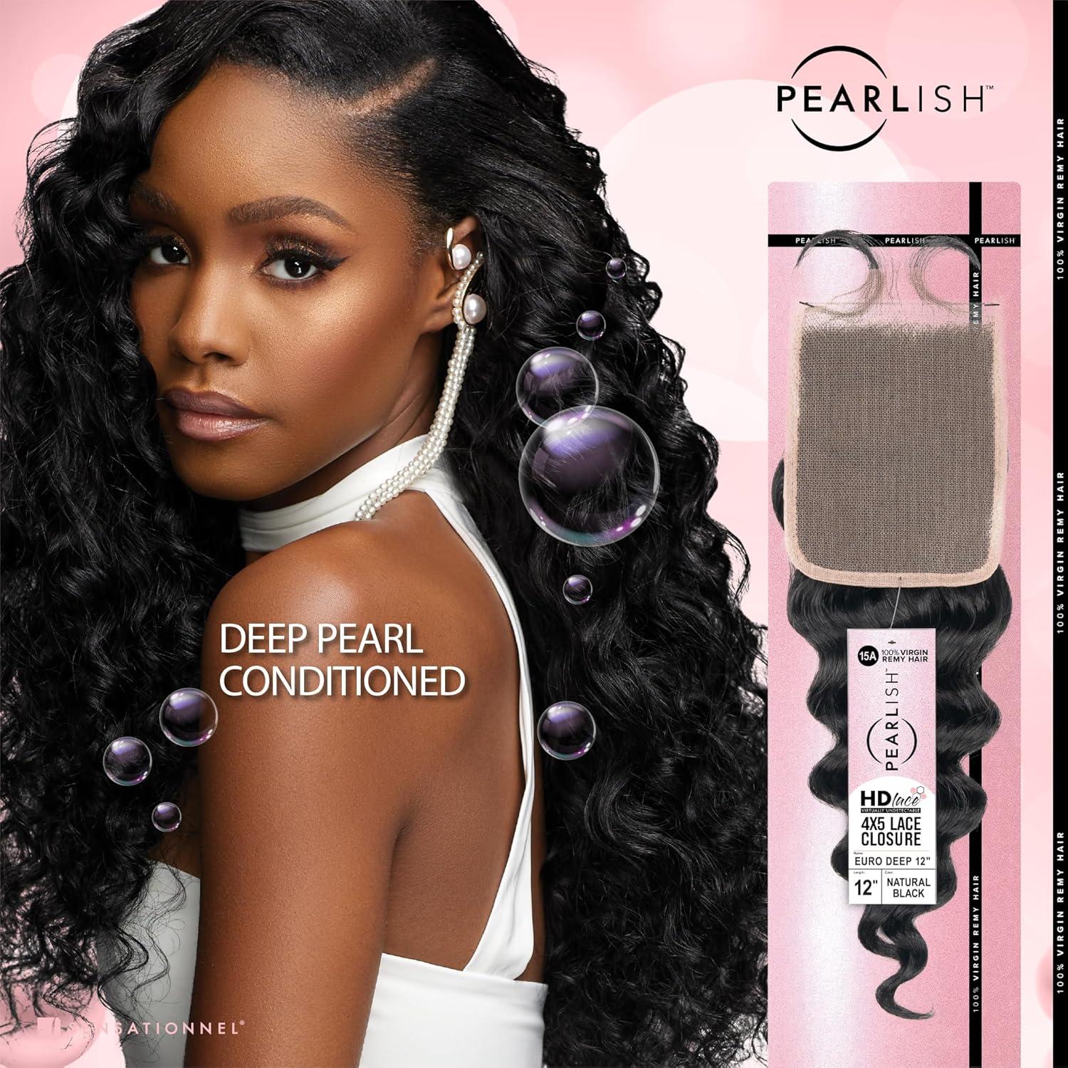 imageSensationnel Pearlish bundle 4x5 closure euro deep 12 inch HD lace beauty supply human hair bundles weave 15a soft remy NATURALNATURAL
