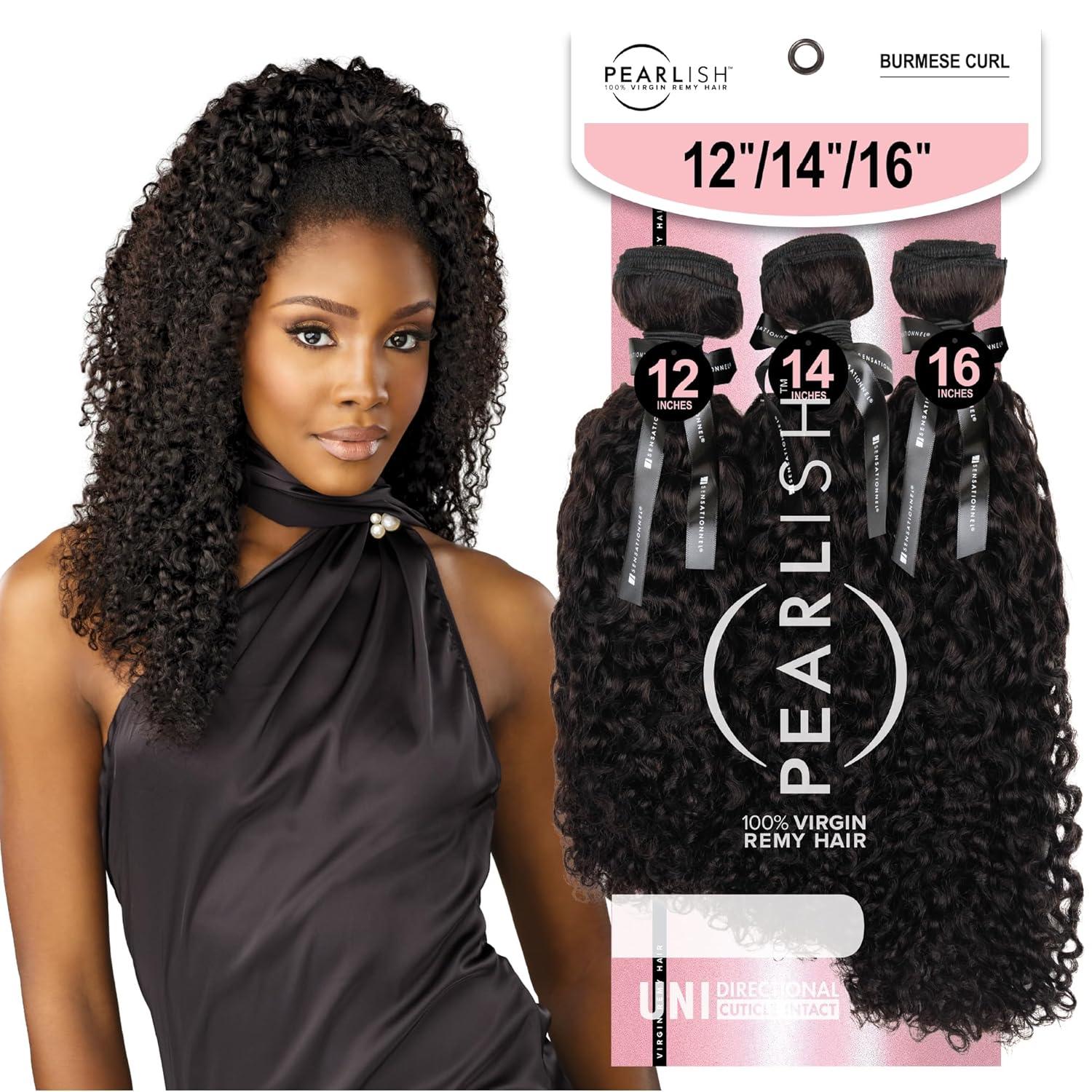 imageSensationnel Pearlish multi bundle burmese curl deep pearl conditioned 15a soft remy beauty supply sew in or glue on human hair layered lengths 10 12 14 inch NATURALNATURAL