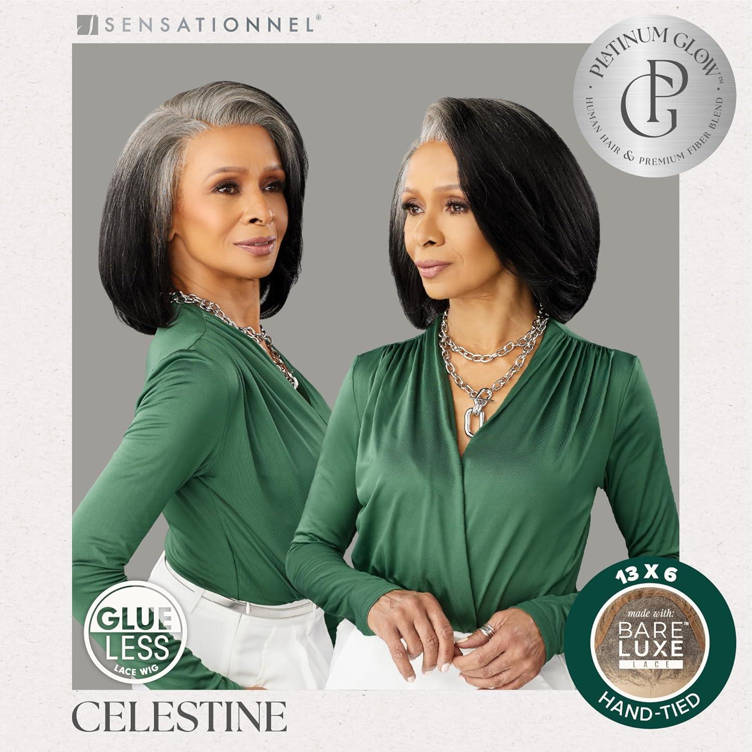 imageSensationnel Platinum Glow 13X6 Wigs Celestine Lacefrontal Glueless human hair blend Preplucked Hairline 1 JETBLACK1B OFFBLACK