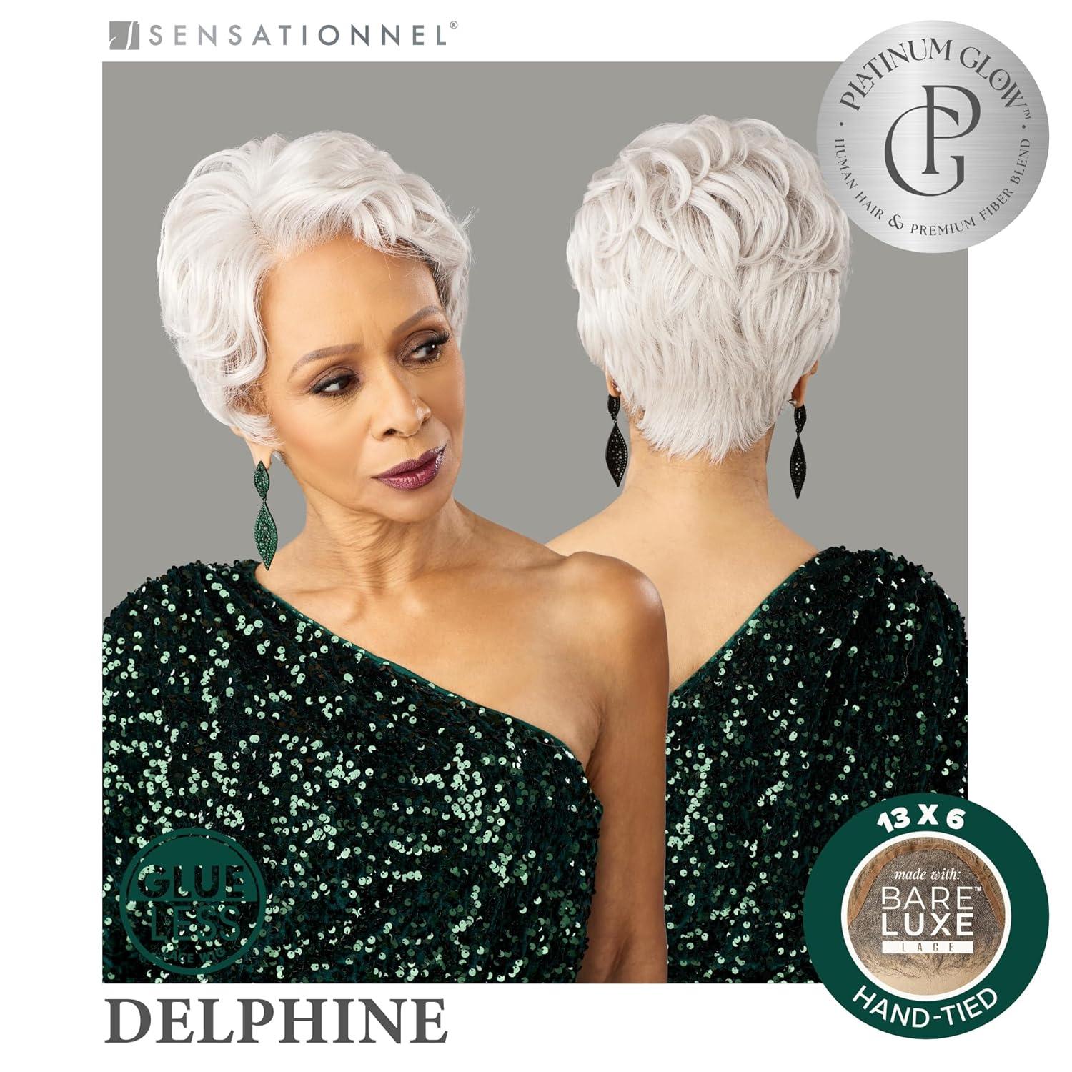 imageSensationnel Platinum Glow 13X6 Wigs Delphine Lacefrontal Glueless human hair blend Preplucked Hairline 1 JETBLACK1B OFFBLACK