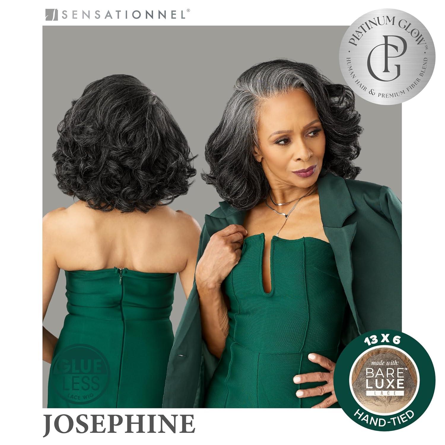 imageSensationnel Platinum Glow 13X6 Wigs Josephine Lacefrontal Glueless human hair blend Preplucked Hairline 1 JETBLACK1B OFFBLACK
