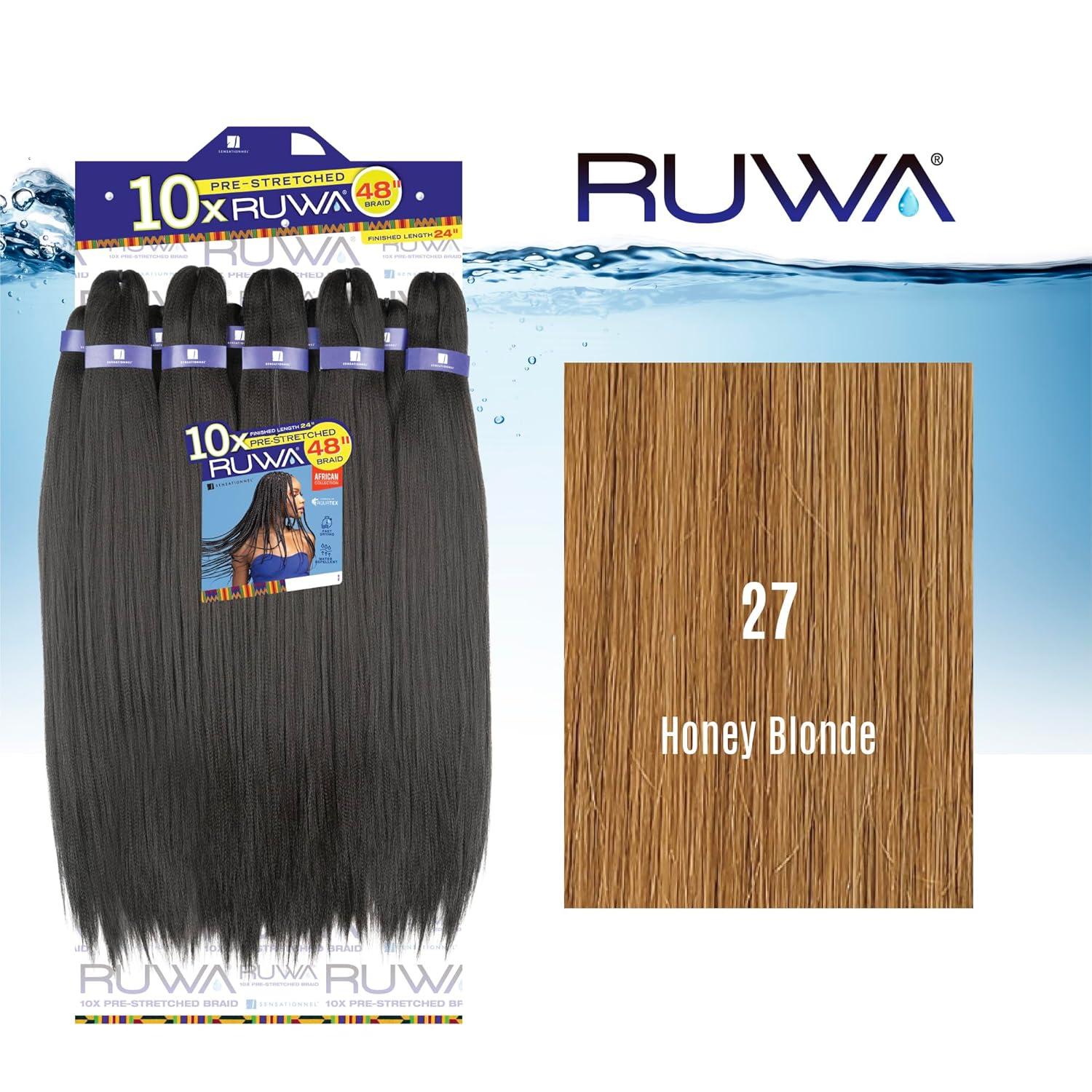 imageSensationnel Ruwa Prestretched Braiding Hair 10x 48 Inch Water Repellent Kanekalon Fast Dry Synthetic Sports Itch Free 1 JETBLACK27 HONEYBLONDE