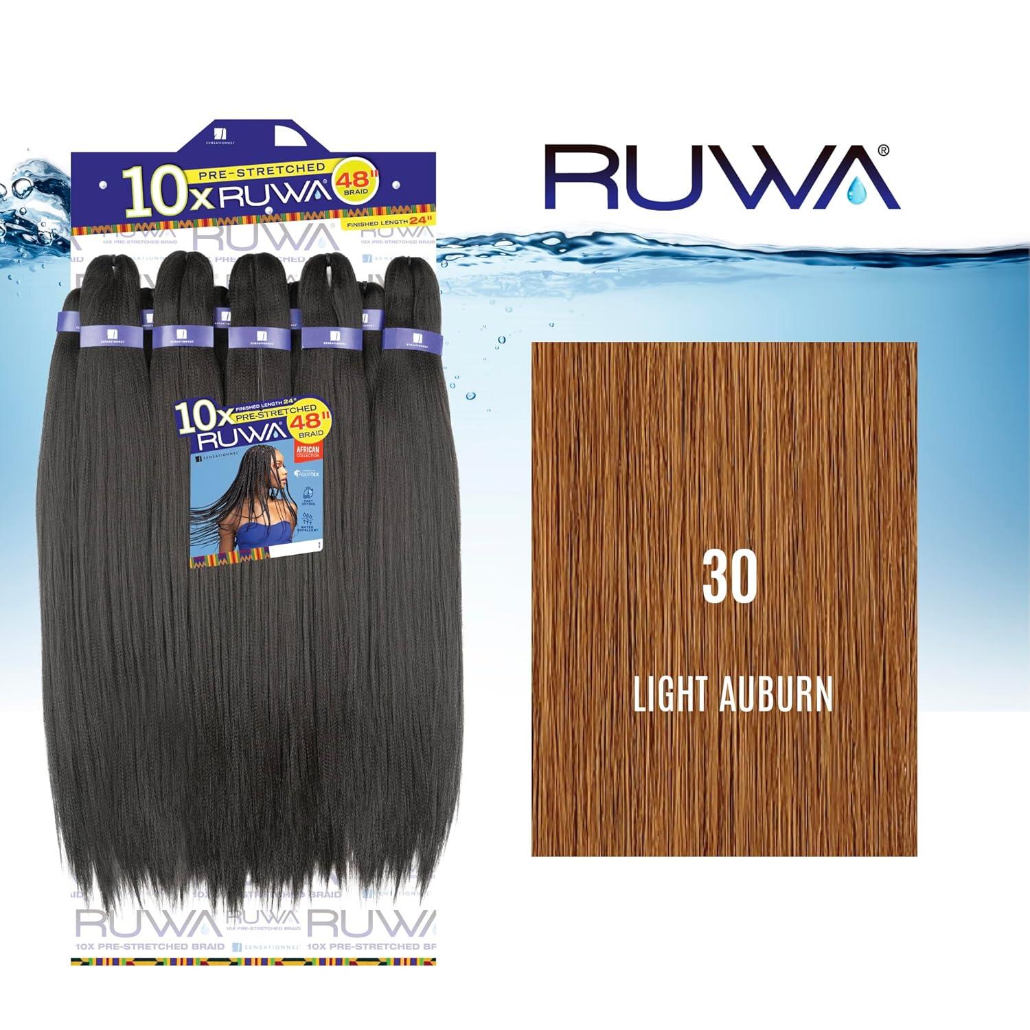 imageSensationnel Ruwa Prestretched Braiding Hair 10x 48 Inch Water Repellent Kanekalon Fast Dry Synthetic Sports Itch Free 1 JETBLACK30 LIGHTAUBURN
