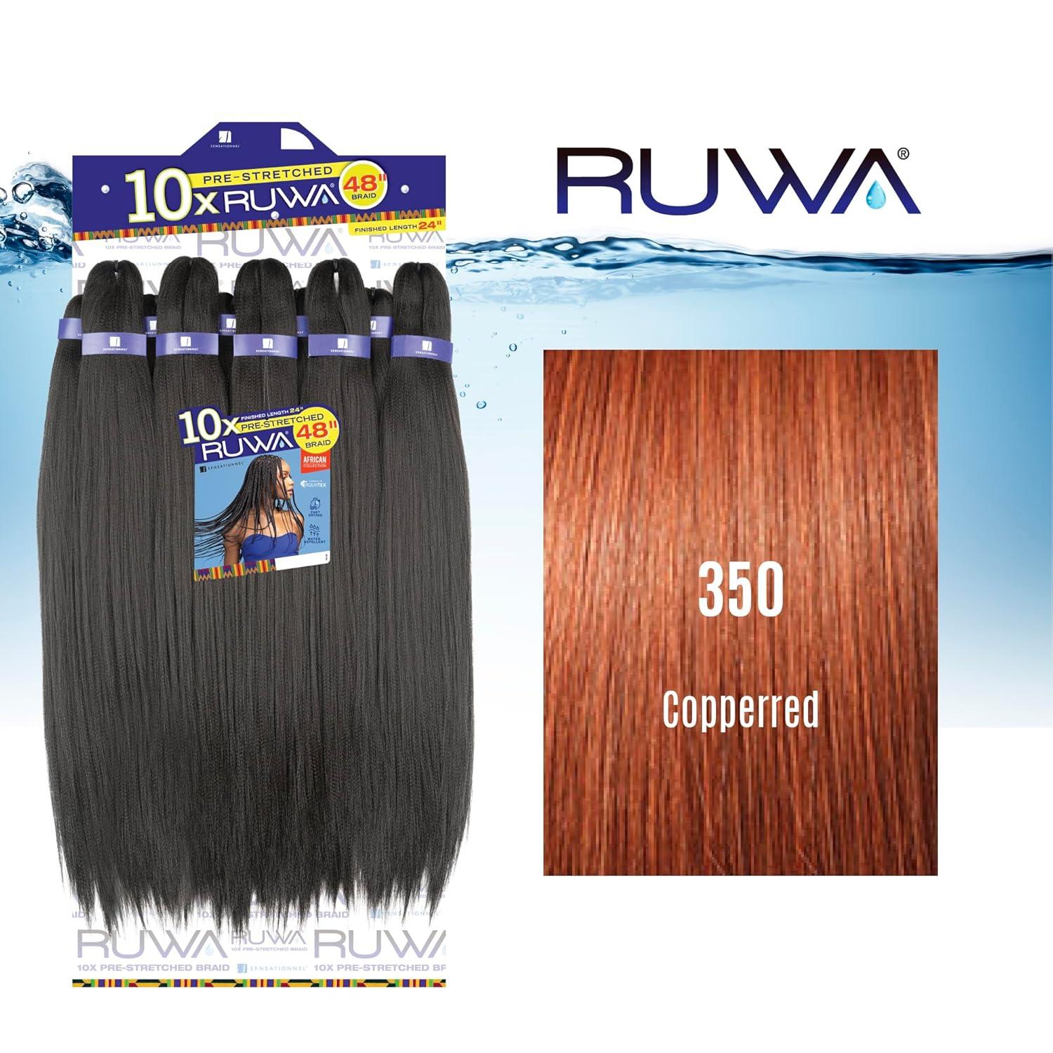 imageSensationnel Ruwa Prestretched Braiding Hair 10x 48 Inch Water Repellent Kanekalon Fast Dry Synthetic Sports Itch Free 1 JETBLACK350 COPPERRED