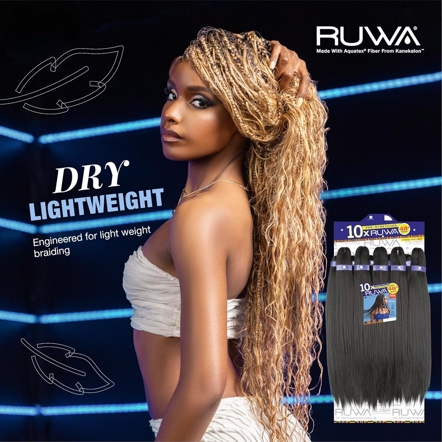 imageSensationnel Ruwa Prestretched Braiding Hair 10x 48 Inch Water Repellent Kanekalon Fast Dry Synthetic Sports Itch Free 1 JETBLACK4 MEDBROWN