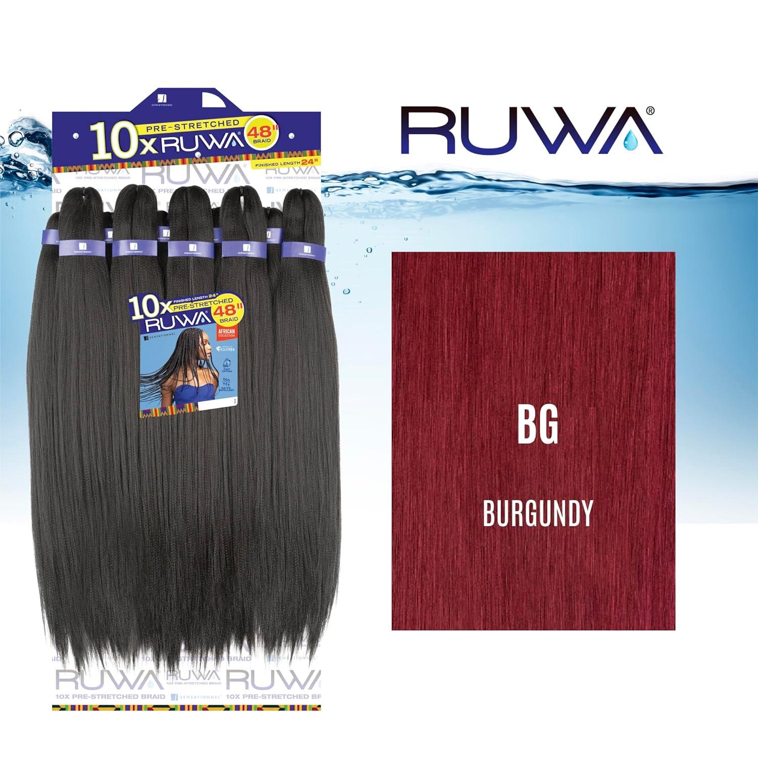 imageSensationnel Ruwa Prestretched Braiding Hair 10x 48 Inch Water Repellent Kanekalon Fast Dry Synthetic Sports Itch Free 1 JETBLACKBG BURGUNDY