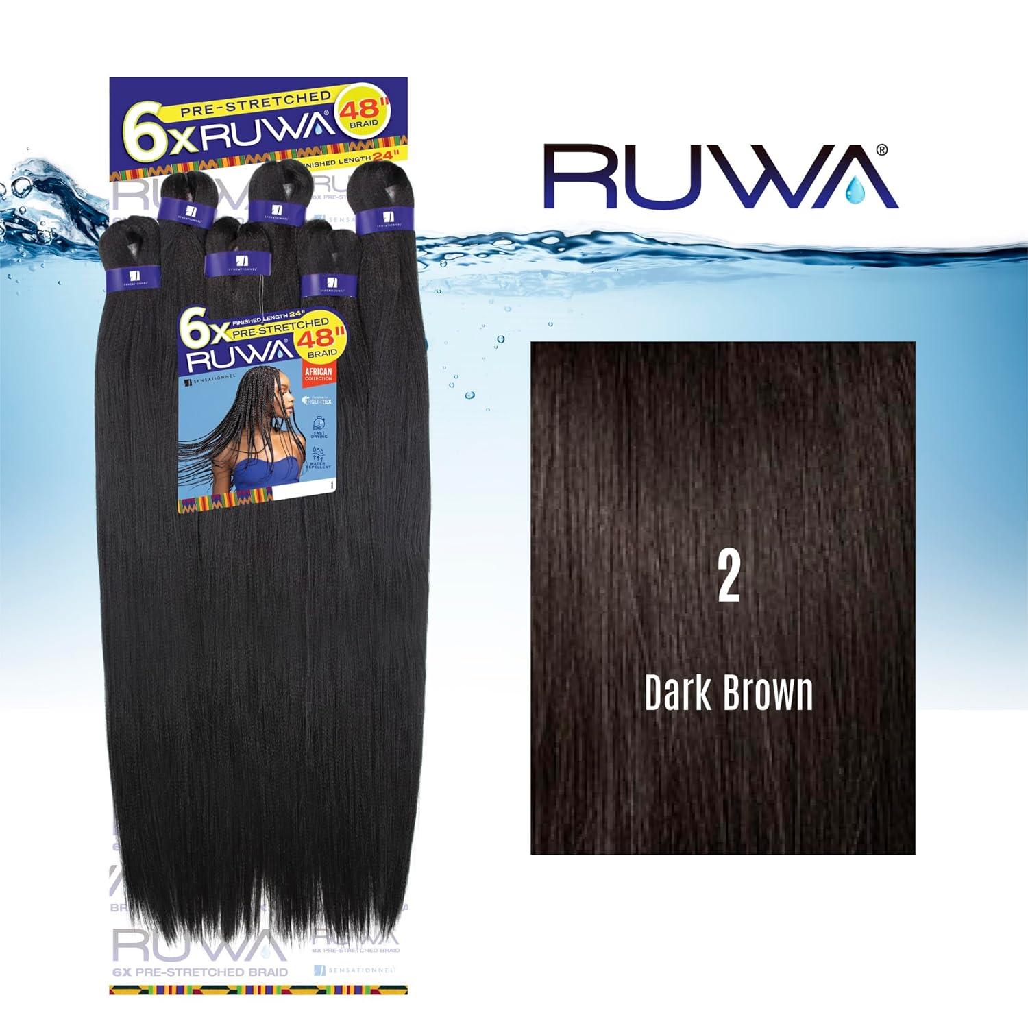 imageSensationnel Ruwa Prestretched Braiding Hair 6x 48 Inch Water Repellent Kanekalon Fast Dry Synthetic Sports Itch Free 1 JETBLACK2 DARKBROWN