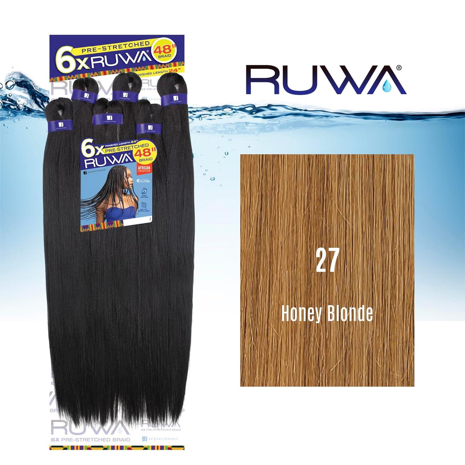imageSensationnel Ruwa Prestretched Braiding Hair 6x 48 Inch Water Repellent Kanekalon Fast Dry Synthetic Sports Itch Free 1 JETBLACK27 HONEYBLONDE
