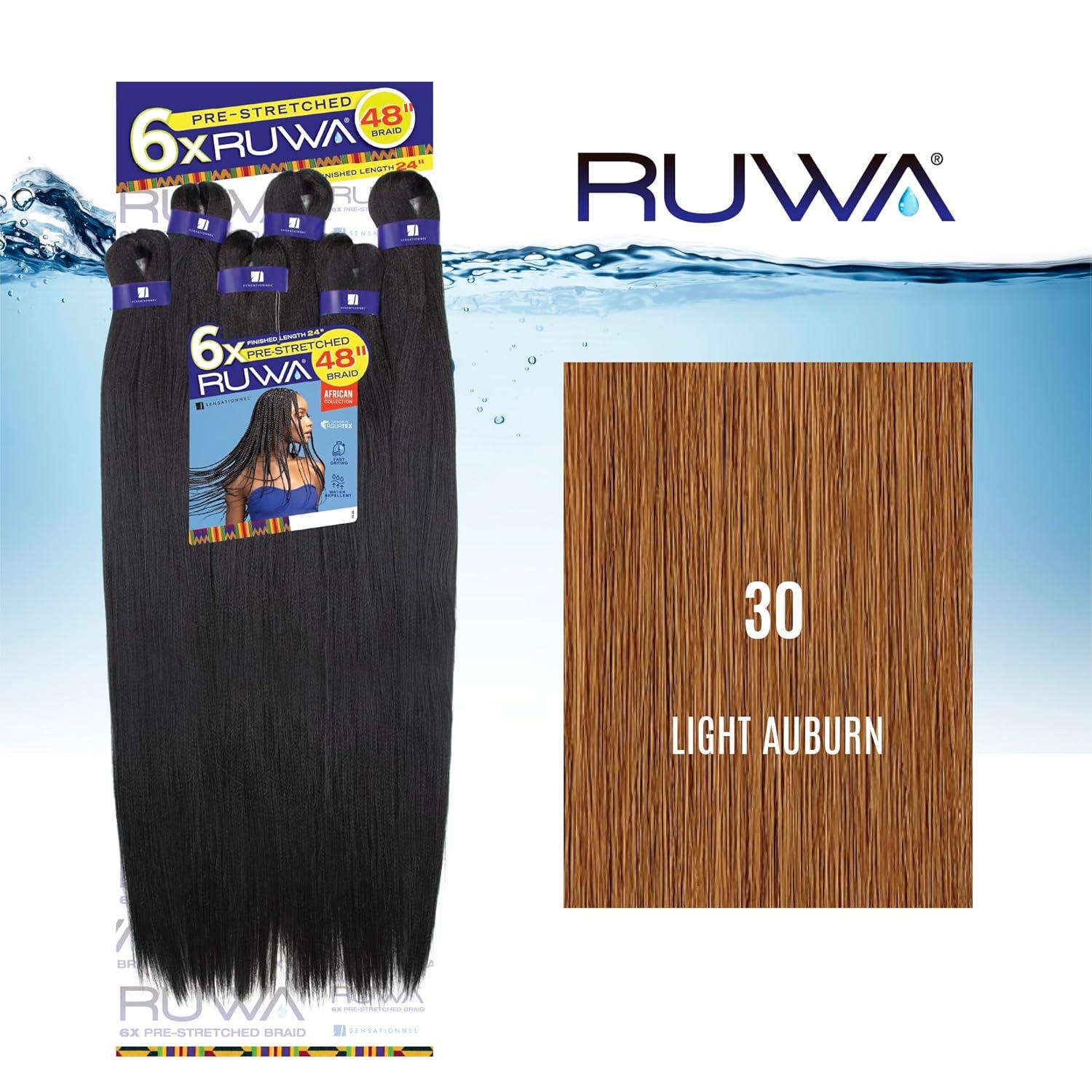 imageSensationnel Ruwa Prestretched Braiding Hair 6x 48 Inch Water Repellent Kanekalon Fast Dry Synthetic Sports Itch Free 1 JETBLACK30 LIGHTAUBURN