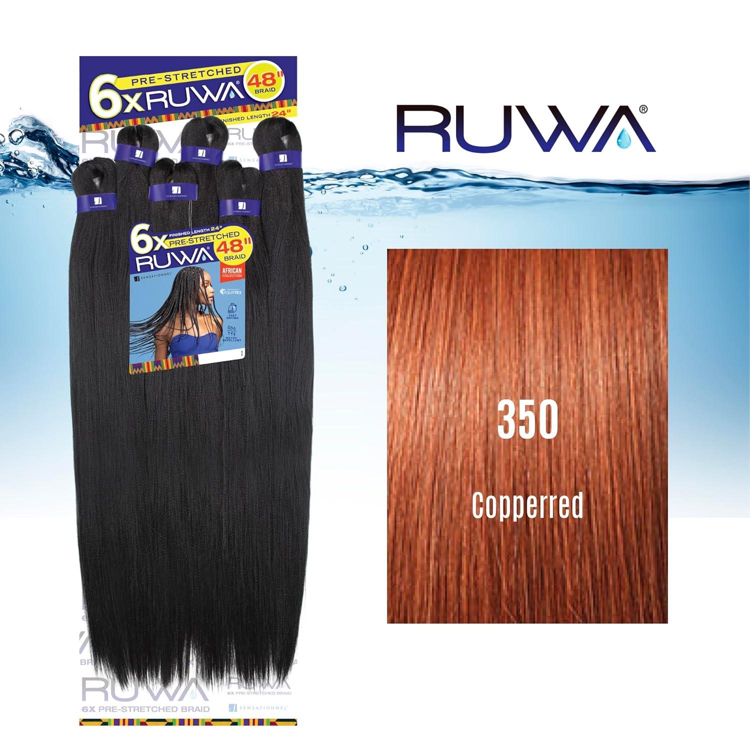 imageSensationnel Ruwa Prestretched Braiding Hair 6x 48 Inch Water Repellent Kanekalon Fast Dry Synthetic Sports Itch Free 1 JETBLACK350 COPPERRED