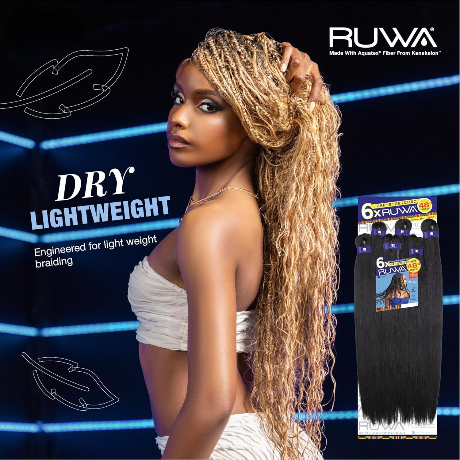 imageSensationnel Ruwa Prestretched Braiding Hair 6x 48 Inch Water Repellent Kanekalon Fast Dry Synthetic Sports Itch Free 1 JETBLACK350 COPPERRED