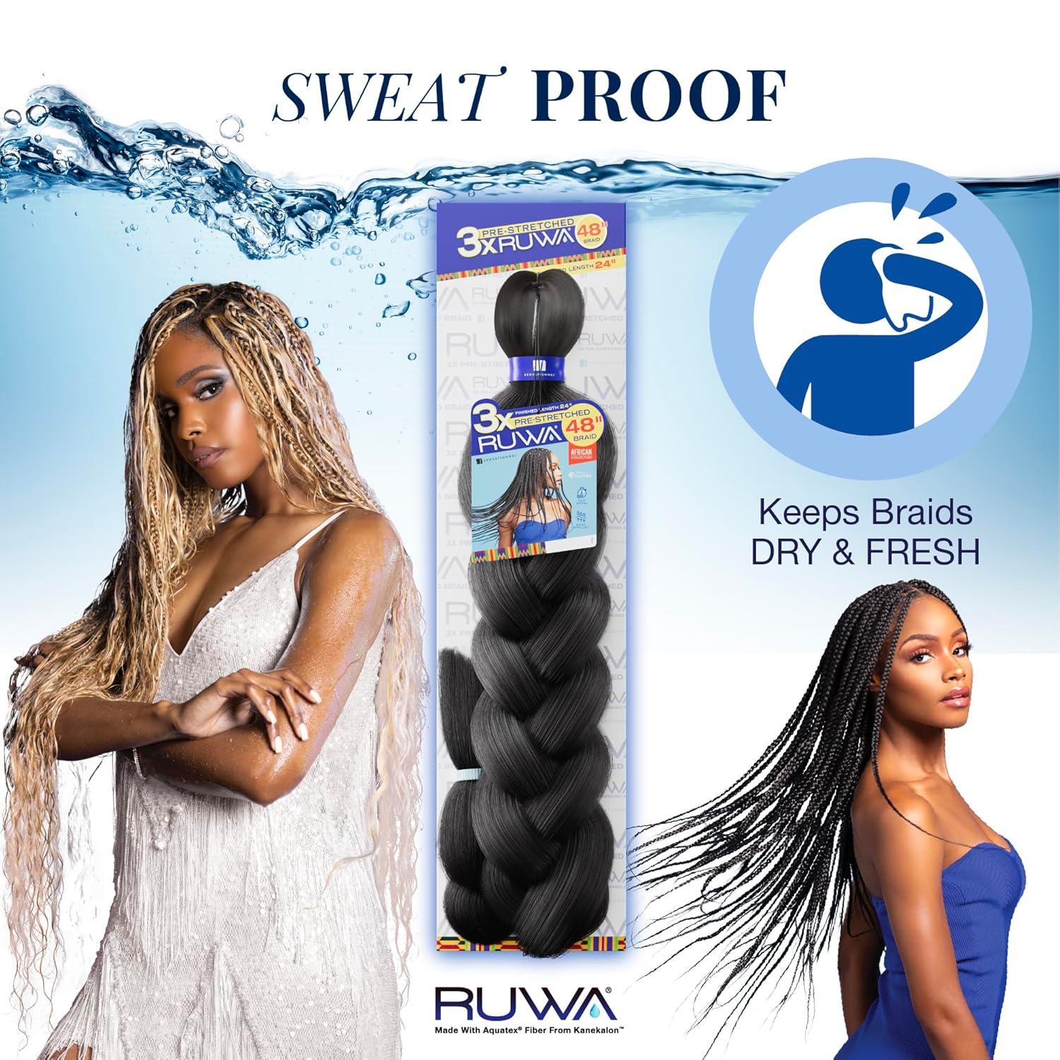 imageSensationnel Ruwa Prestretched Braiding Hair 6x 48 Inch Water Repellent Kanekalon Fast Dry Synthetic Sports Itch Free 1 JETBLACKBG BURGUNDY