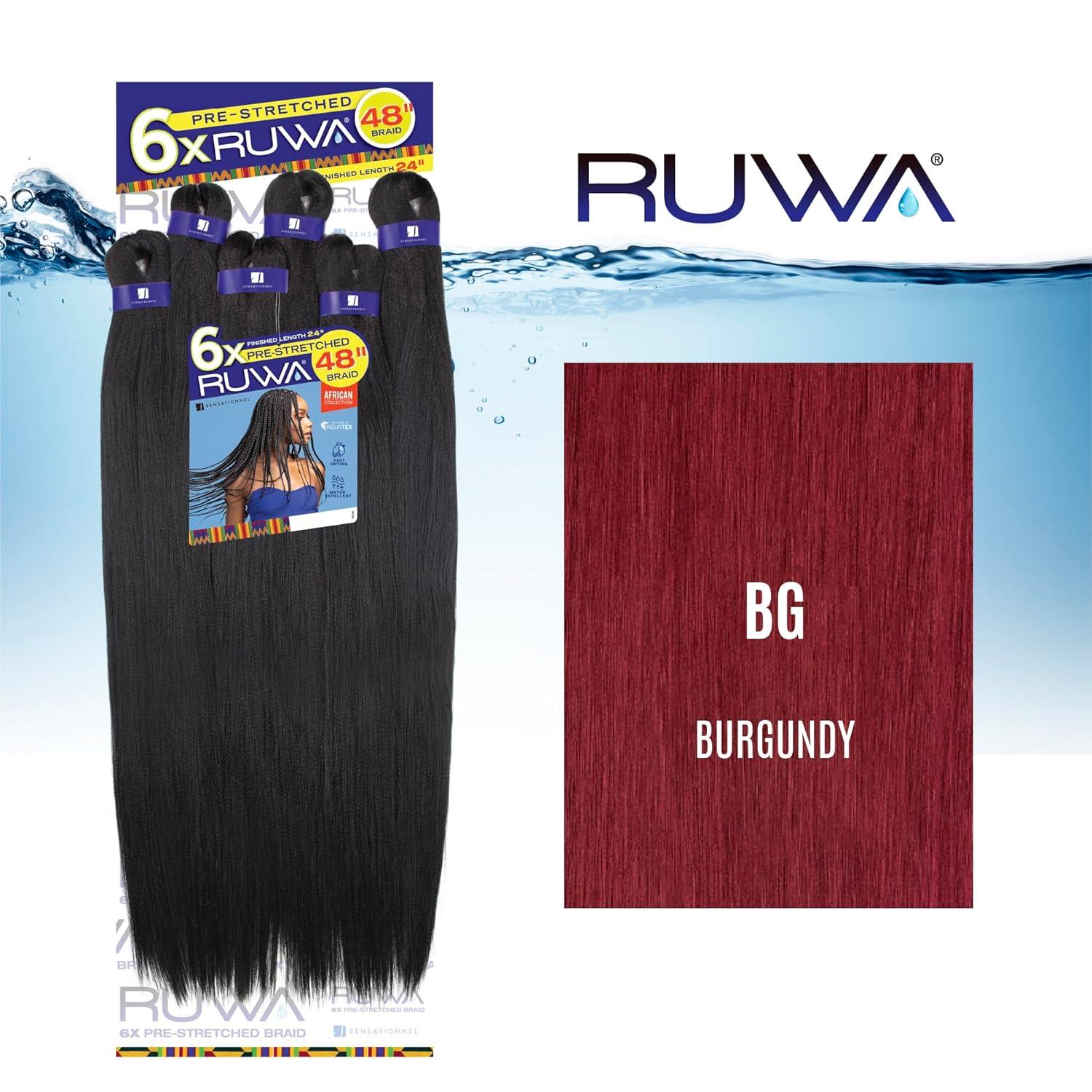 imageSensationnel Ruwa Prestretched Braiding Hair 6x 48 Inch Water Repellent Kanekalon Fast Dry Synthetic Sports Itch Free 1 JETBLACKBG BURGUNDY