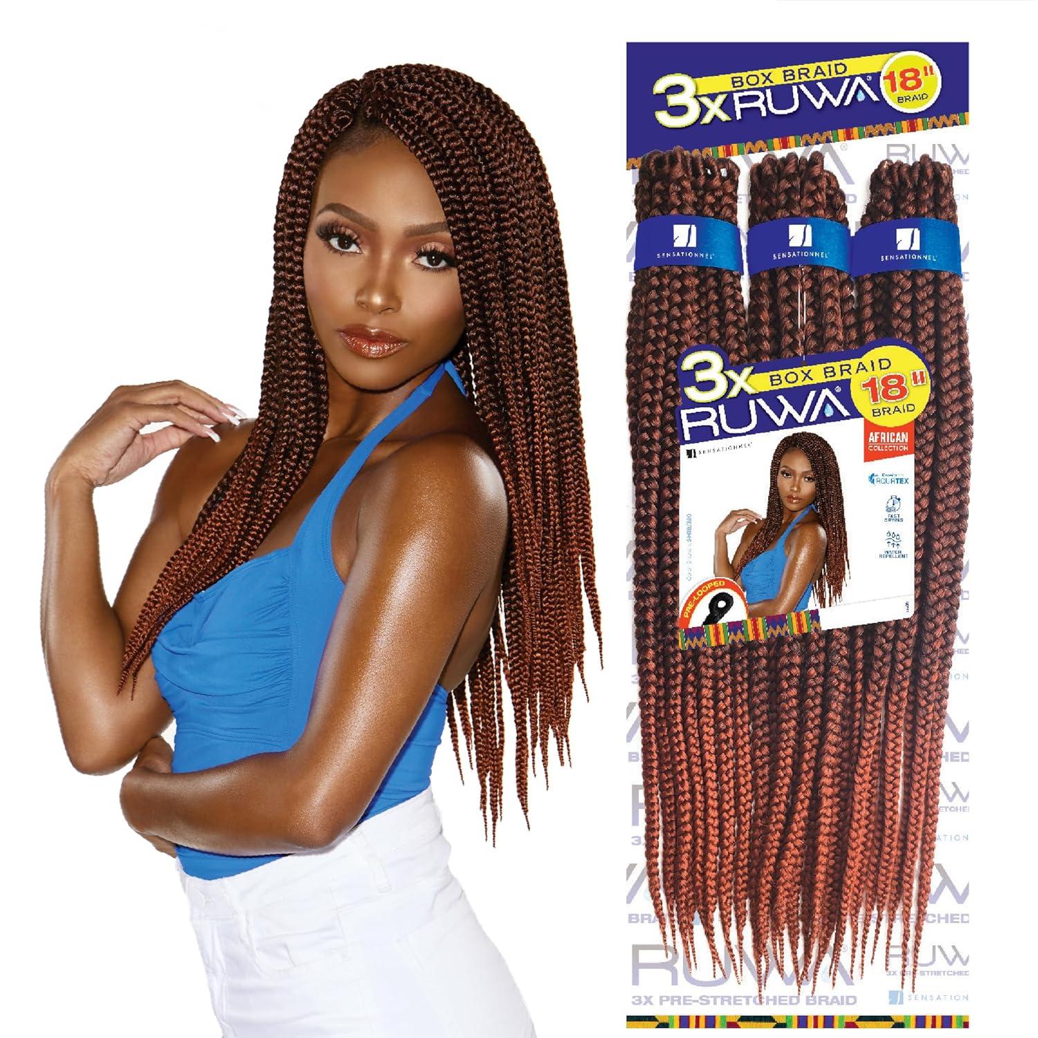 imageSensationnel Ruwa pre looped braidinghair 3x box braid water repellent kanekalon fast dry synthetic sports itch free 1 pack 14 Inch 1 JETBLACK30 LIGHTAUBURN