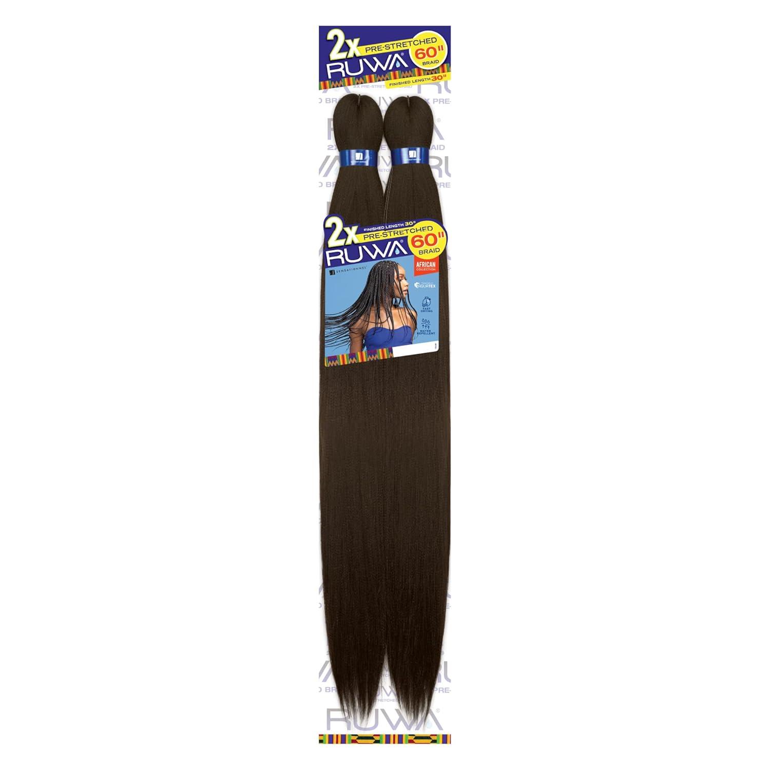 imageSensationnel Ruwa prestretched braiding hair 2x 60 inch water repellent kanekalon fast dry synthetic sports itch free 1 pack 1B OFFBLACKSM1B27