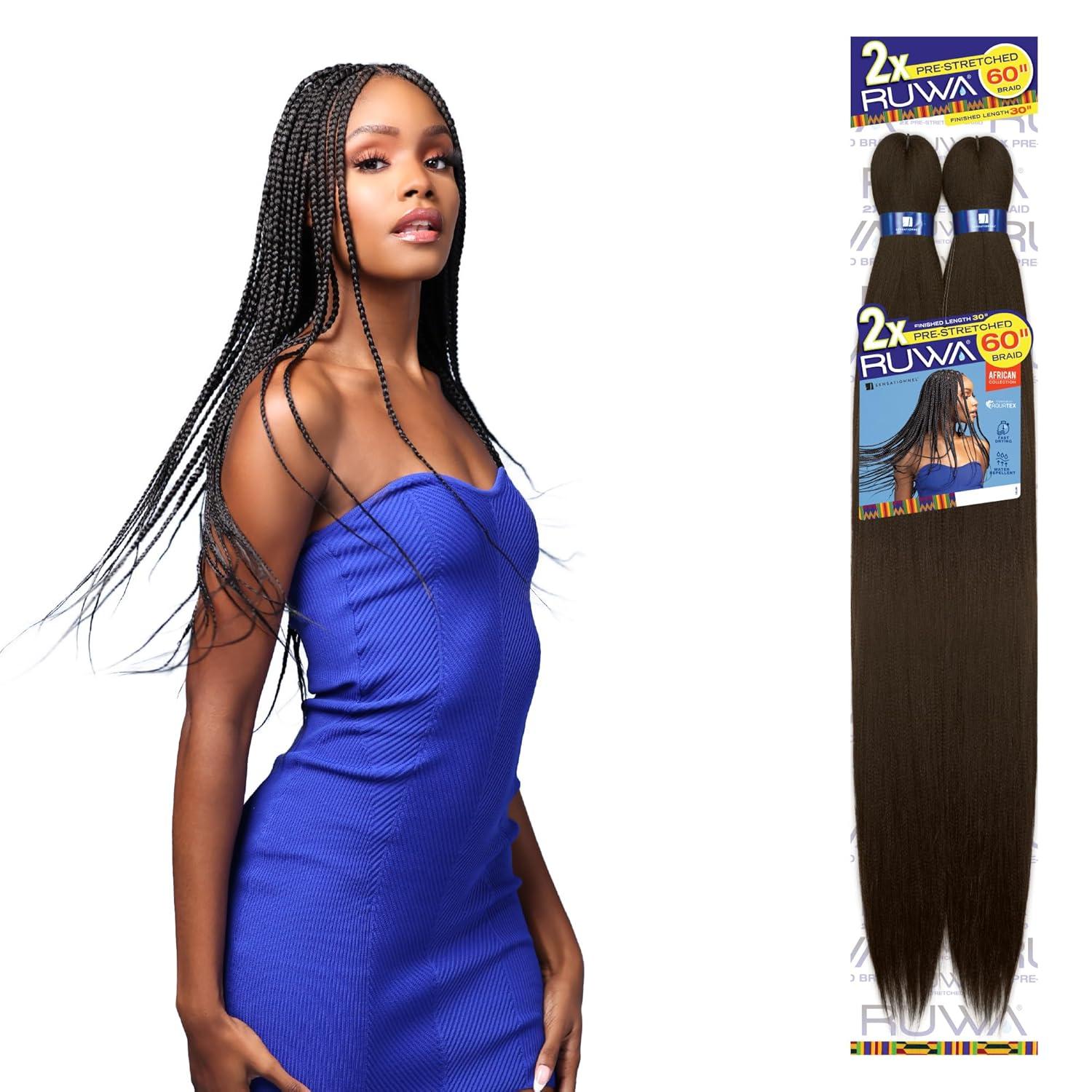 imageSensationnel Ruwa prestretched braiding hair 2x 60 inch water repellent kanekalon fast dry synthetic sports itch free 1 pack 1B OFFBLACKSM1B27