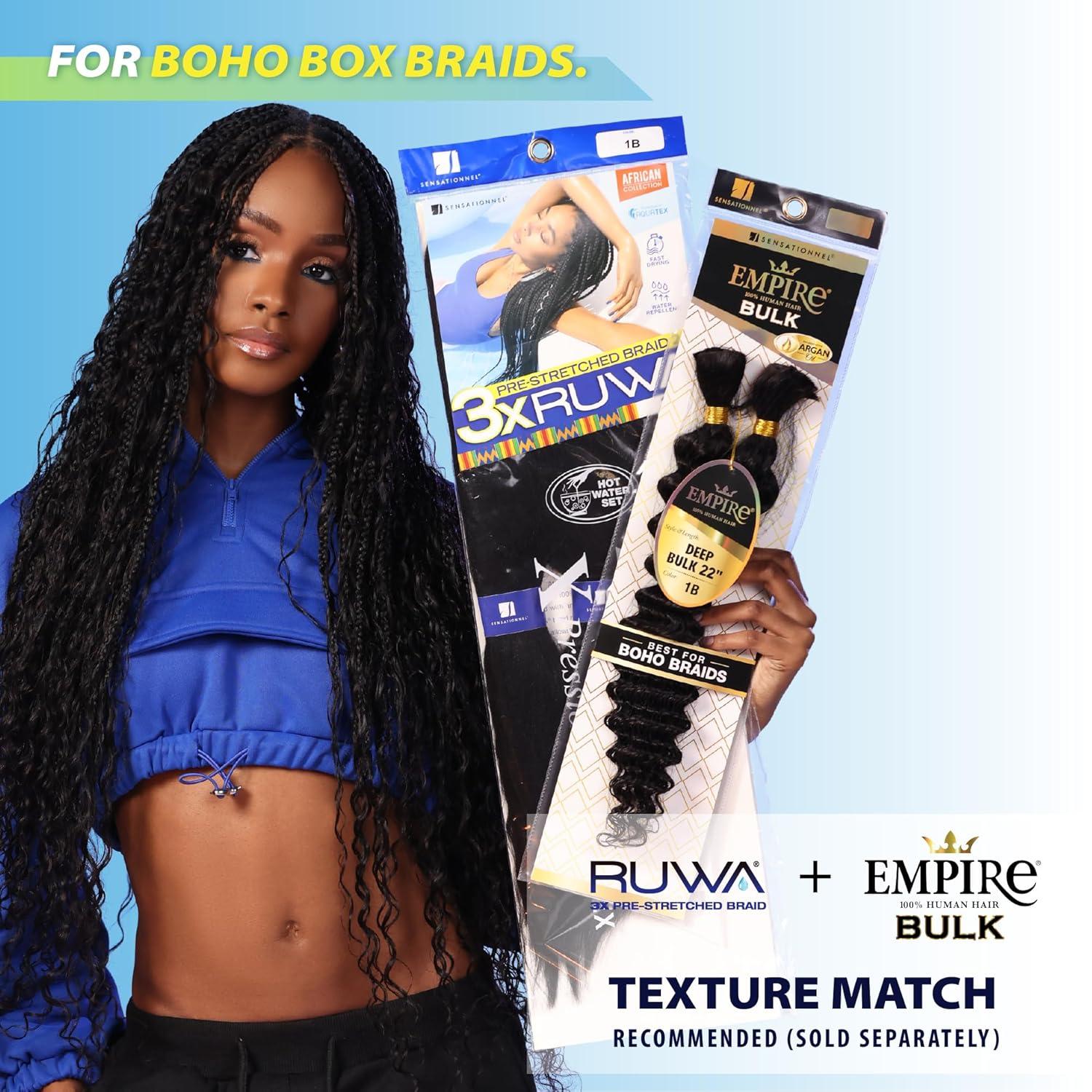 imageSensationnel Ruwa prestretched braiding hair 2x 60 inch water repellent kanekalon fast dry synthetic sports itch free 1 pack 1B OFFBLACKSM1BBG