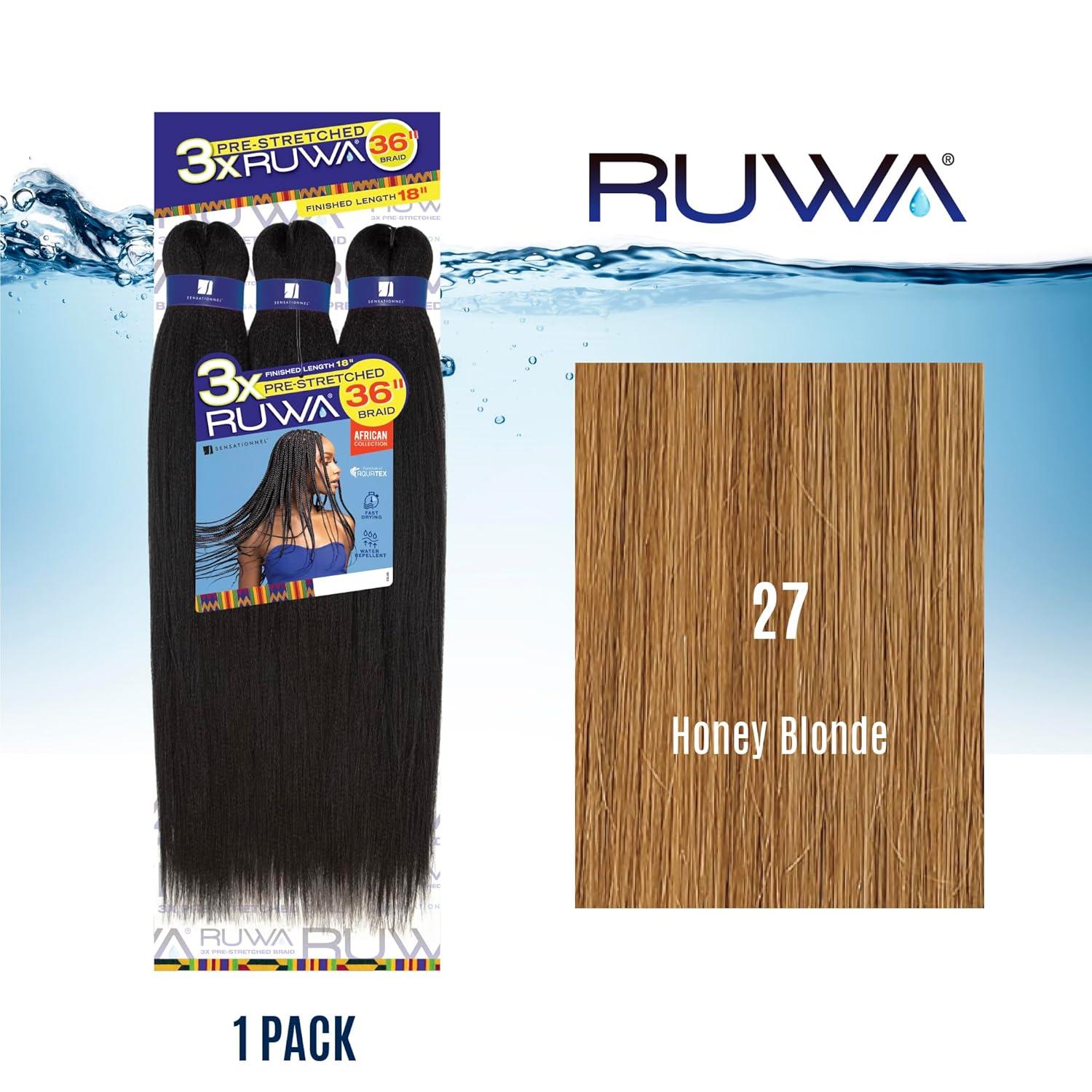 imageSensationnel Ruwa prestretched braiding hair 3x 36 inch water repellent kanekalon fast dry synthetic sports itch free 1 pack 1 JETBLACK27 HONEYBLONDE