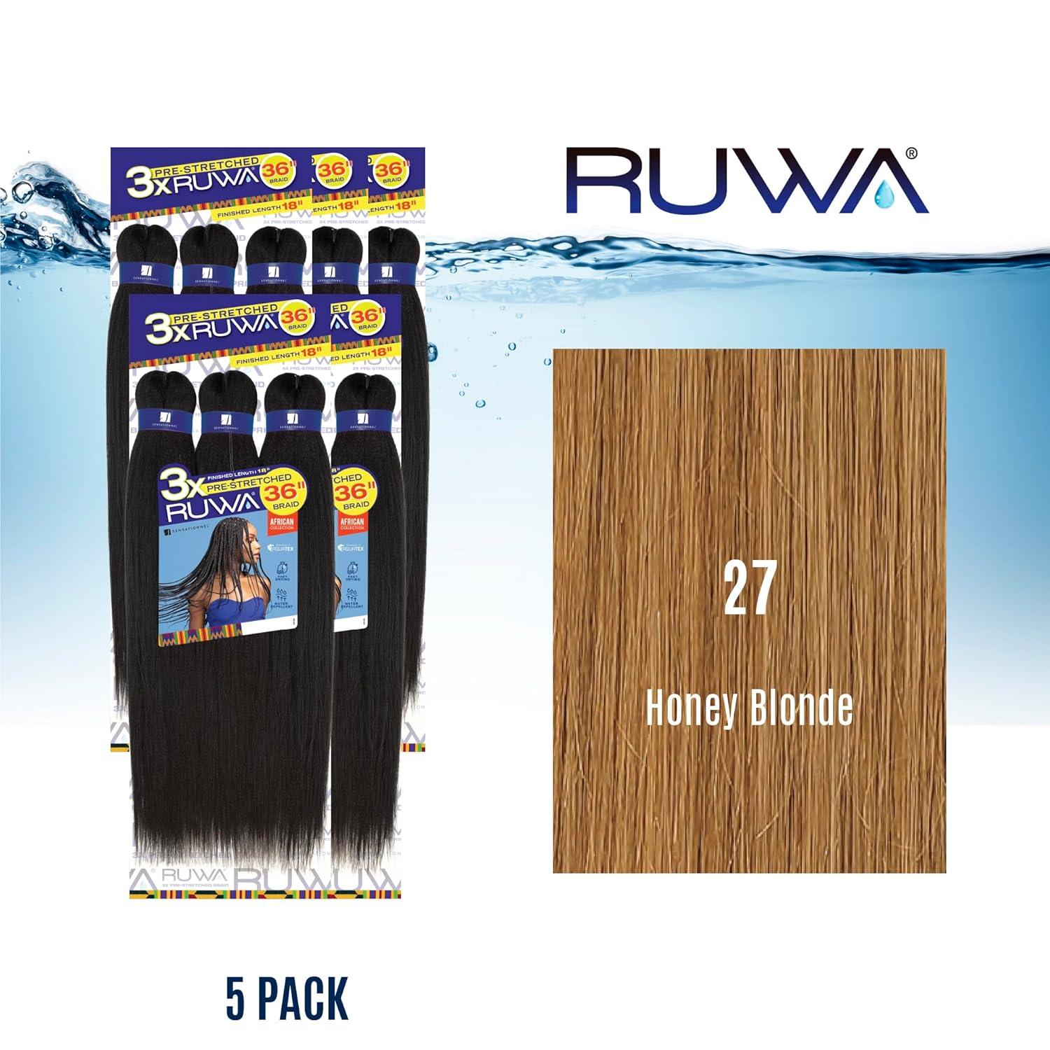 imageSensationnel Ruwa prestretched braiding hair 3x 36 inch water repellent kanekalon fast dry synthetic sports itch free 1 pack 1 JETBLACK27 HONEYBLONDE