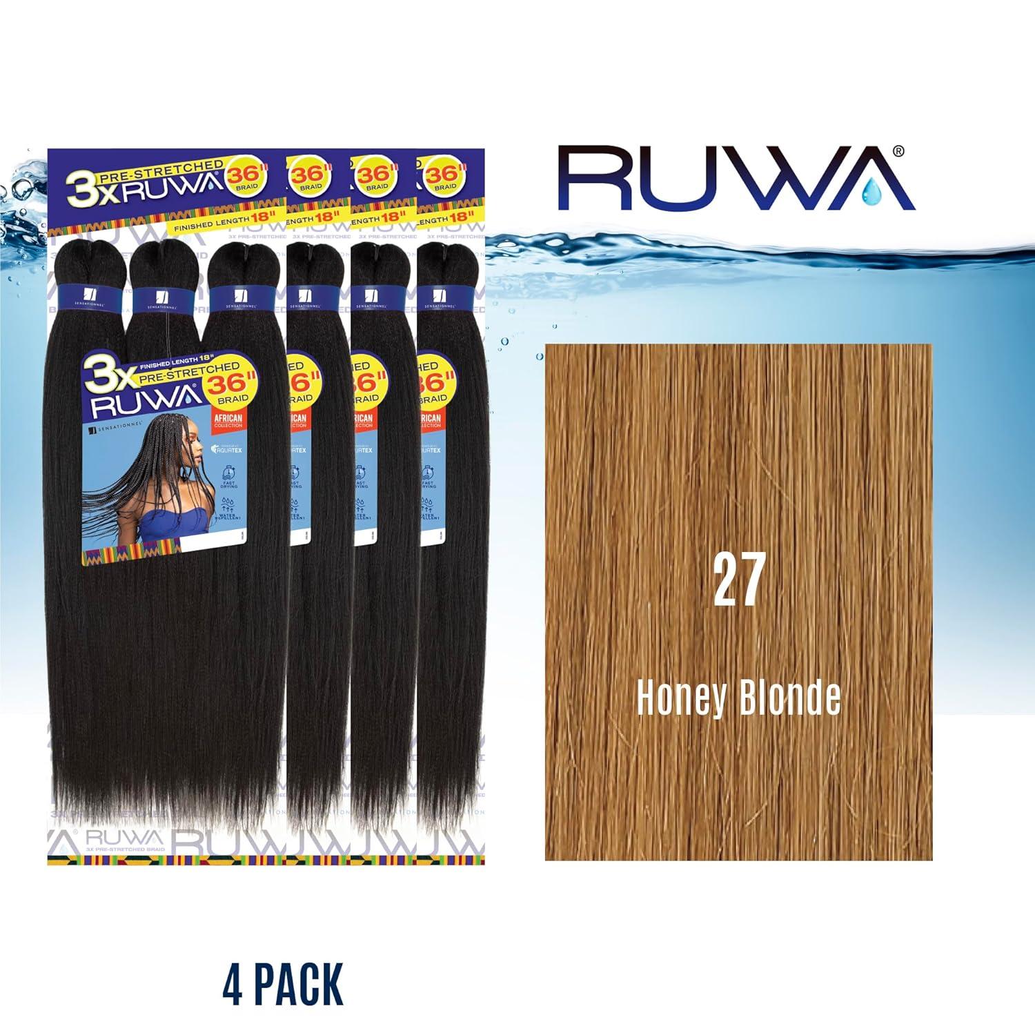 imageSensationnel Ruwa prestretched braiding hair 3x 36 inch water repellent kanekalon fast dry synthetic sports itch free 1 pack 1 JETBLACK27 HONEYBLONDE