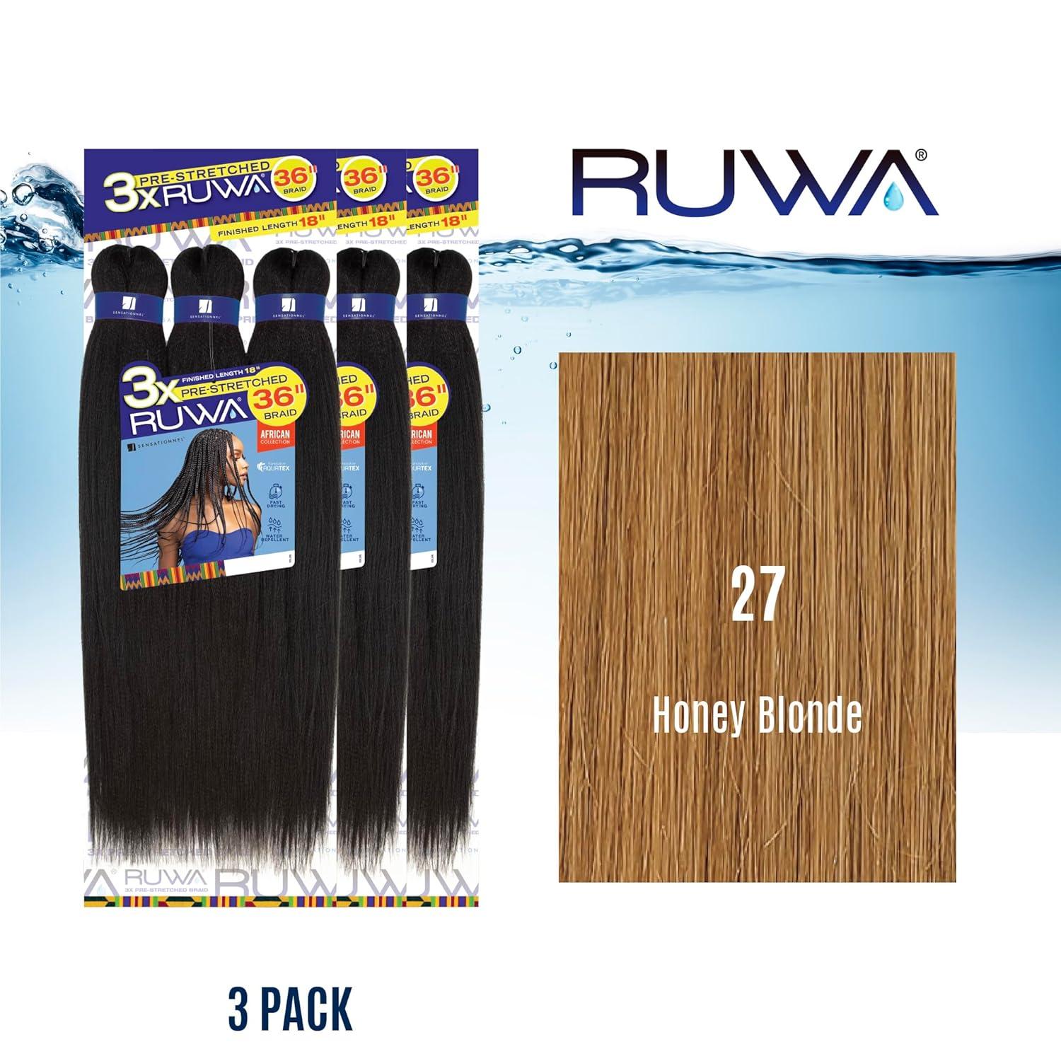imageSensationnel Ruwa prestretched braiding hair 3x 36 inch water repellent kanekalon fast dry synthetic sports itch free 1 pack 1 JETBLACK27 HONEYBLONDE