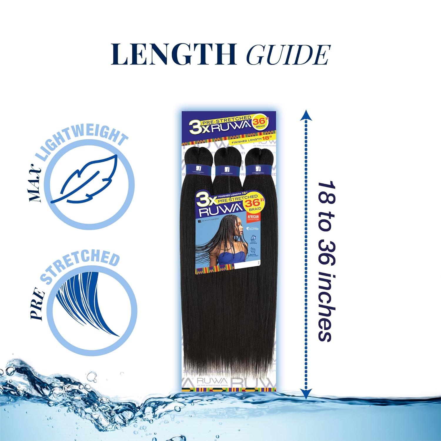imageSensationnel Ruwa prestretched braiding hair 3x 36 inch water repellent kanekalon fast dry synthetic sports itch free 1 pack 1 JETBLACK4