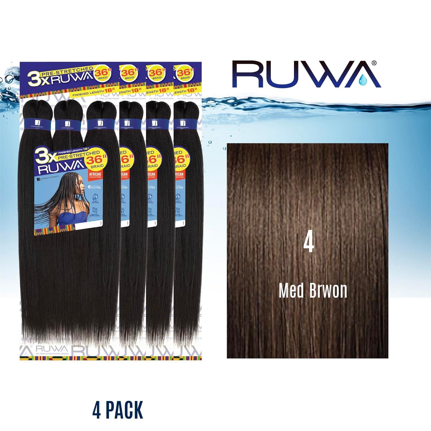 imageSensationnel Ruwa prestretched braiding hair 3x 36 inch water repellent kanekalon fast dry synthetic sports itch free 1 pack 1 JETBLACK4 MEDBROWN