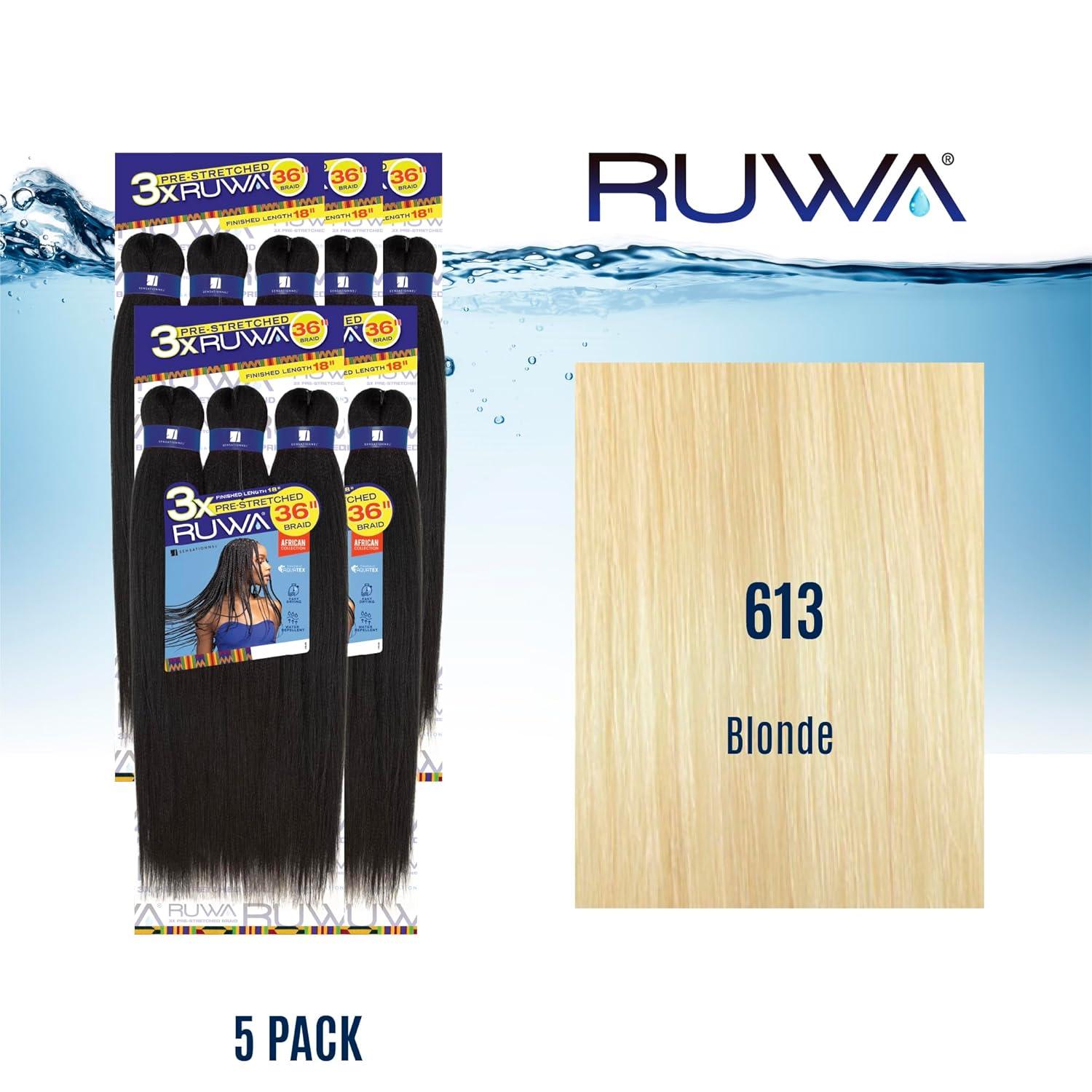 imageSensationnel Ruwa prestretched braiding hair 3x 36 inch water repellent kanekalon fast dry synthetic sports itch free 1 pack 1 JETBLACK613 BLONDE