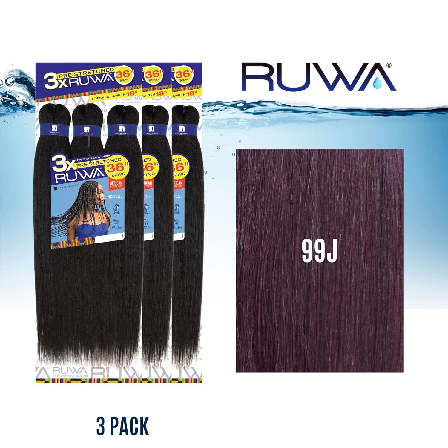 imageSensationnel Ruwa prestretched braiding hair 3x 36 inch water repellent kanekalon fast dry synthetic sports itch free 1 pack 1 JETBLACK99J