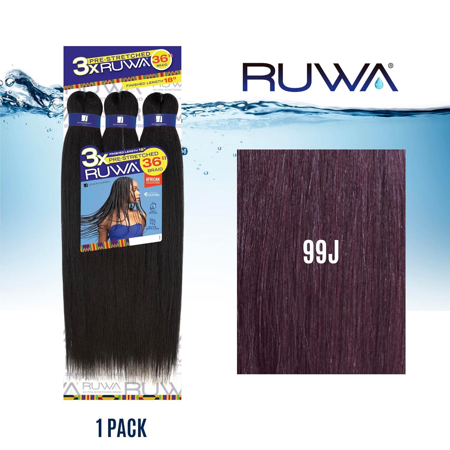 imageSensationnel Ruwa prestretched braiding hair 3x 36 inch water repellent kanekalon fast dry synthetic sports itch free 1 pack 1 JETBLACK99J