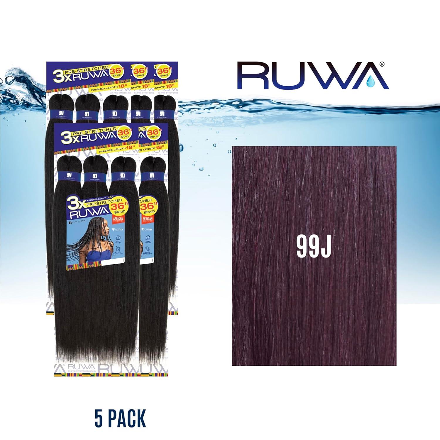imageSensationnel Ruwa prestretched braiding hair 3x 36 inch water repellent kanekalon fast dry synthetic sports itch free 1 pack 1 JETBLACK99J