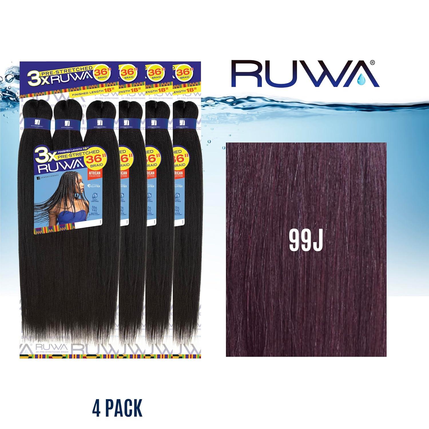 imageSensationnel Ruwa prestretched braiding hair 3x 36 inch water repellent kanekalon fast dry synthetic sports itch free 1 pack 1 JETBLACK99J