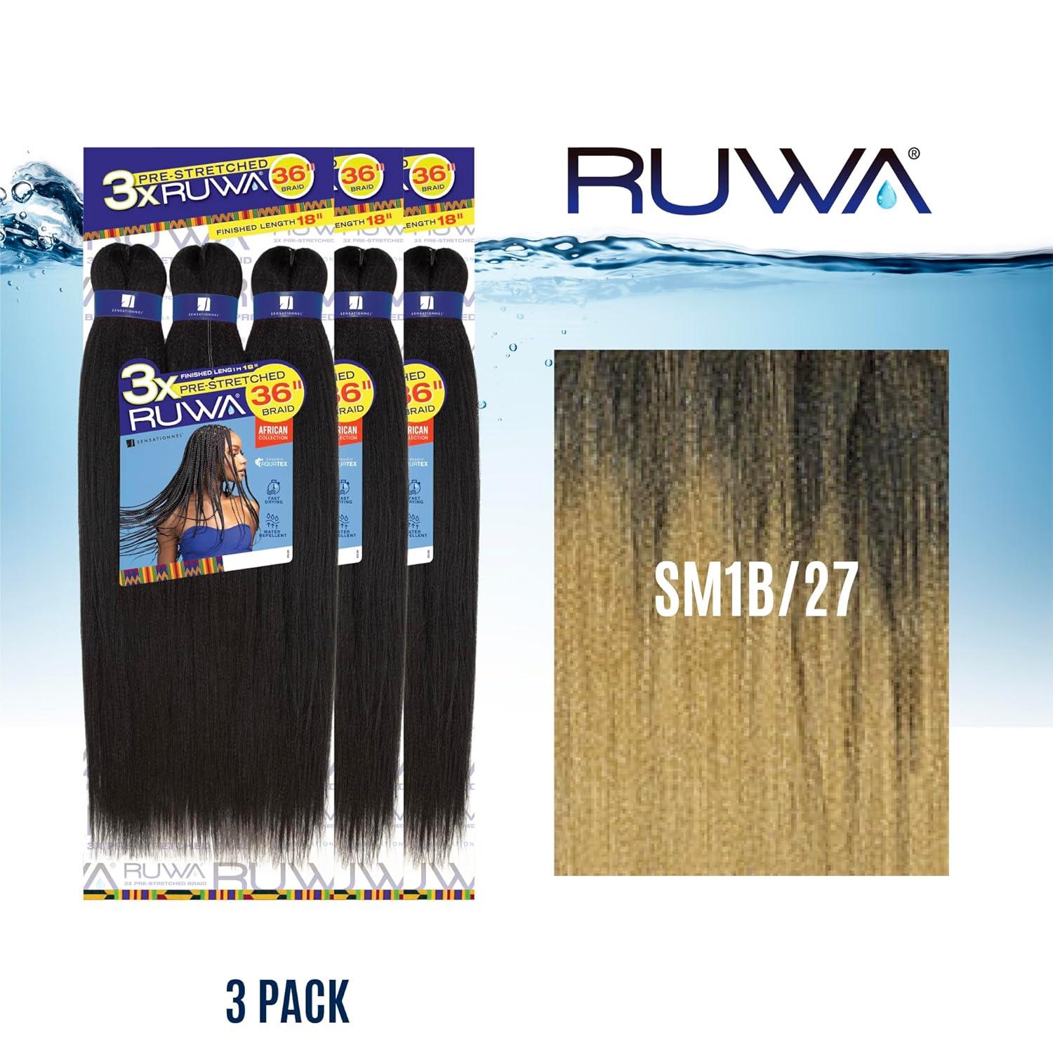 imageSensationnel Ruwa prestretched braiding hair 3x 36 inch water repellent kanekalon fast dry synthetic sports itch free 1 pack 1 JETBLACKSM1B27