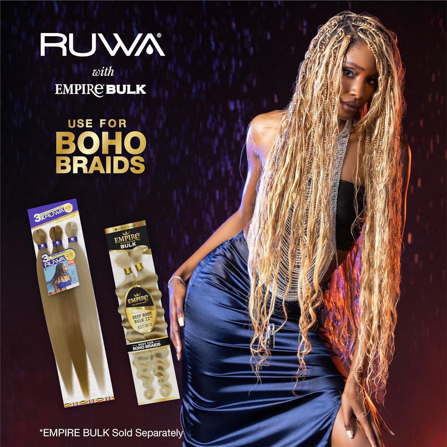 imageSensationnel Ruwa prestretched braiding hair 3x 36 inch water repellent kanekalon fast dry synthetic sports itch free 1 pack 1 JETBLACKSM1B27