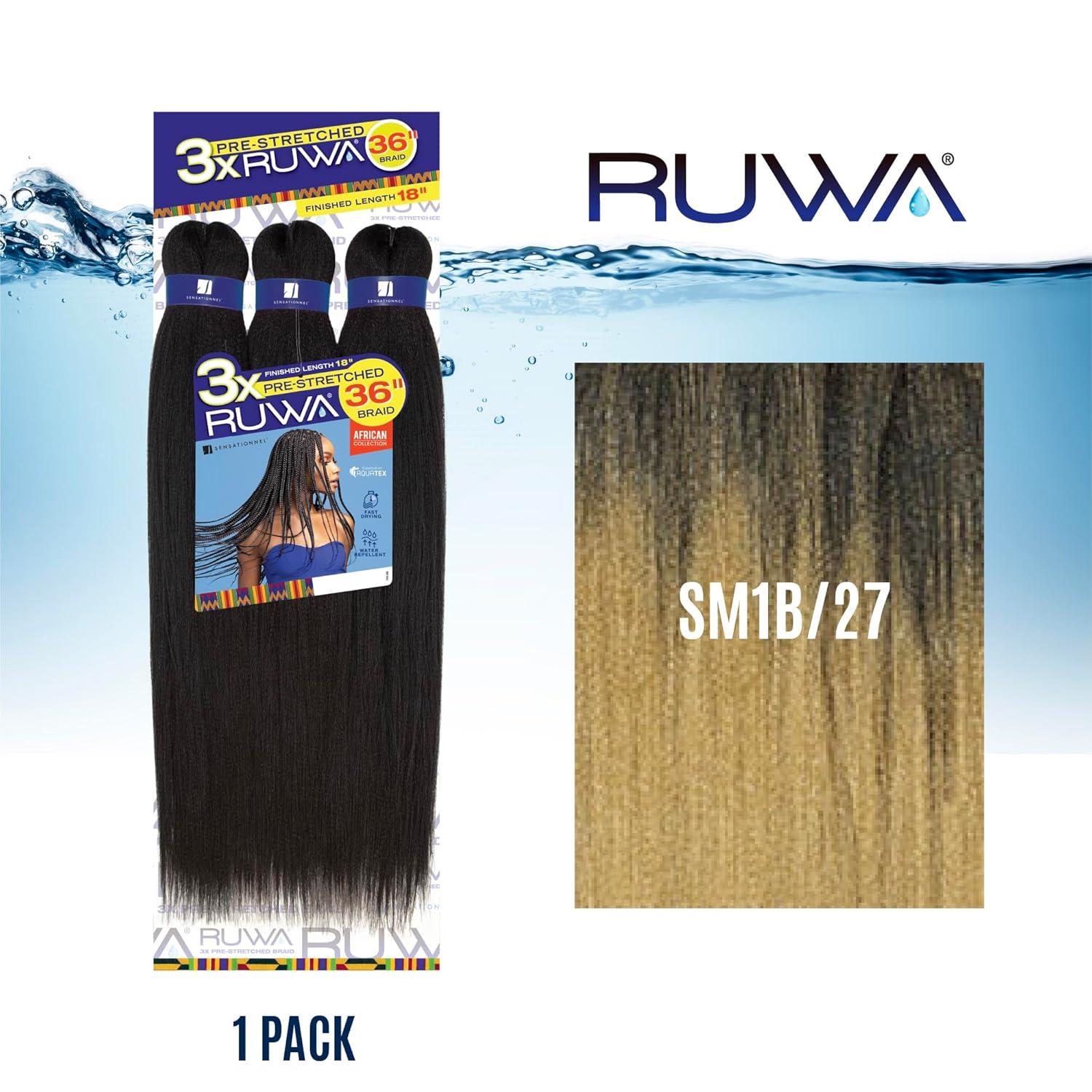 imageSensationnel Ruwa prestretched braiding hair 3x 36 inch water repellent kanekalon fast dry synthetic sports itch free 1 pack 1 JETBLACKSM1B27