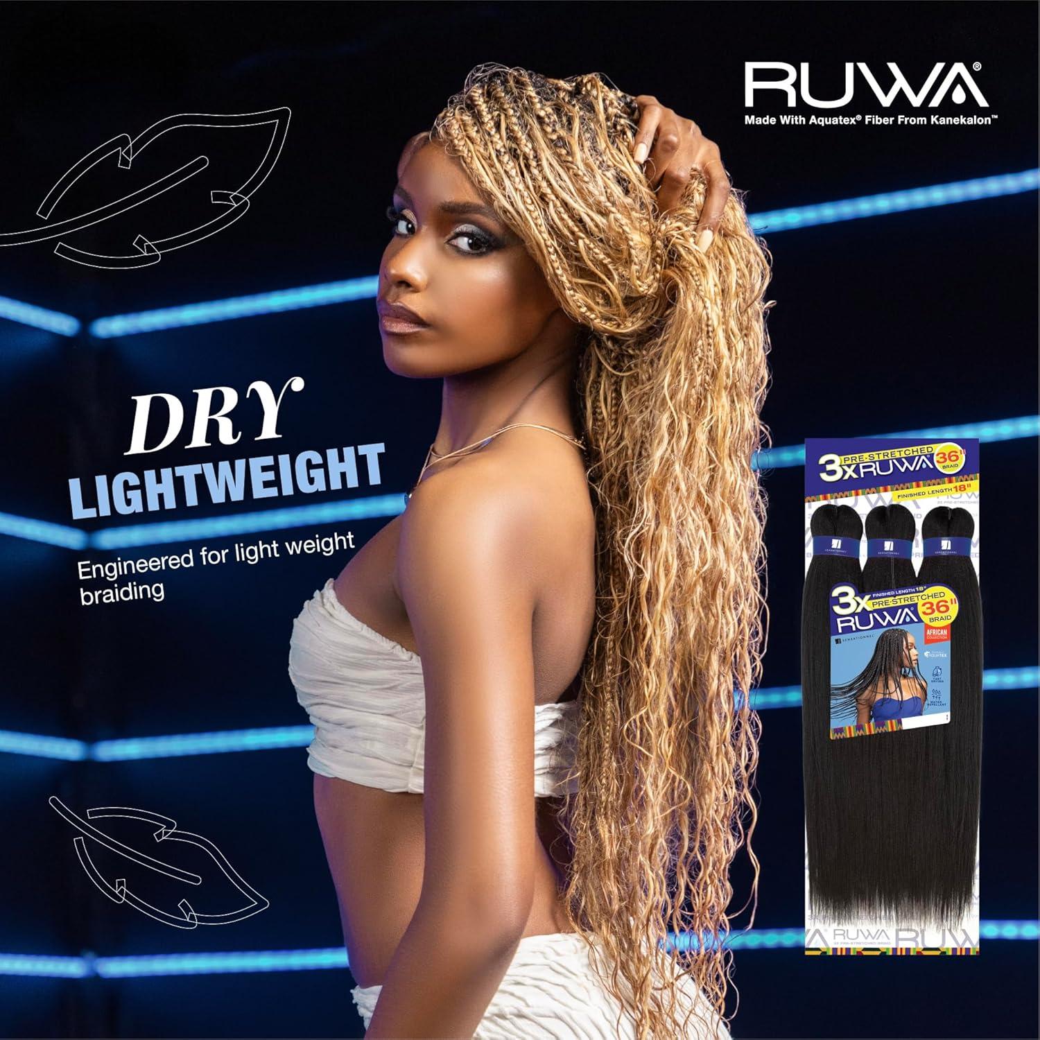 imageSensationnel Ruwa prestretched braiding hair 3x 36 inch water repellent kanekalon fast dry synthetic sports itch free 1 pack 1 JETBLACKSM1B27