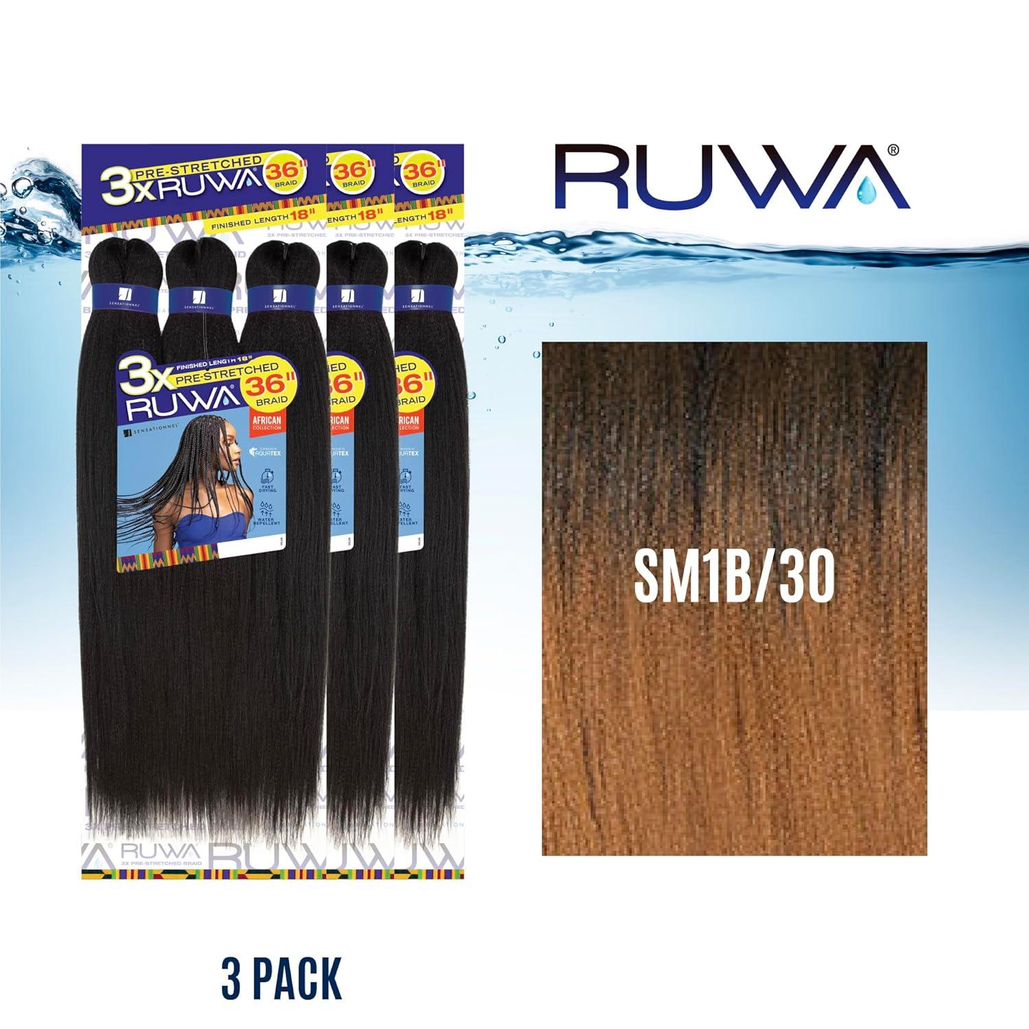 imageSensationnel Ruwa prestretched braiding hair 3x 36 inch water repellent kanekalon fast dry synthetic sports itch free 1 pack 1 JETBLACKSM1B30