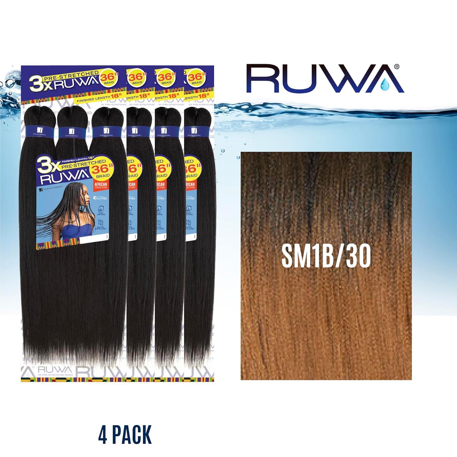 imageSensationnel Ruwa prestretched braiding hair 3x 36 inch water repellent kanekalon fast dry synthetic sports itch free 1 pack 1 JETBLACKSM1B30
