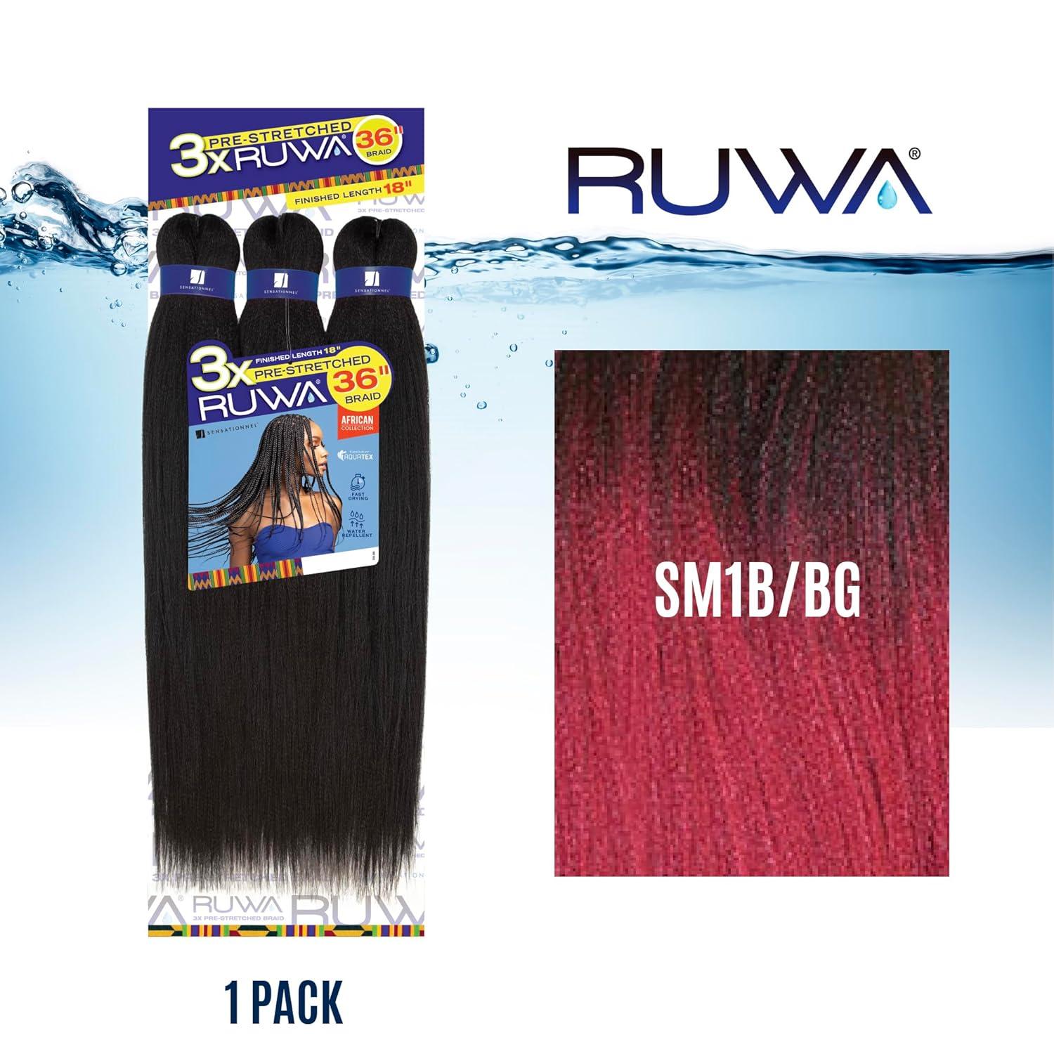 imageSensationnel Ruwa prestretched braiding hair 3x 36 inch water repellent kanekalon fast dry synthetic sports itch free 1 pack 1 JETBLACKSM1BBG