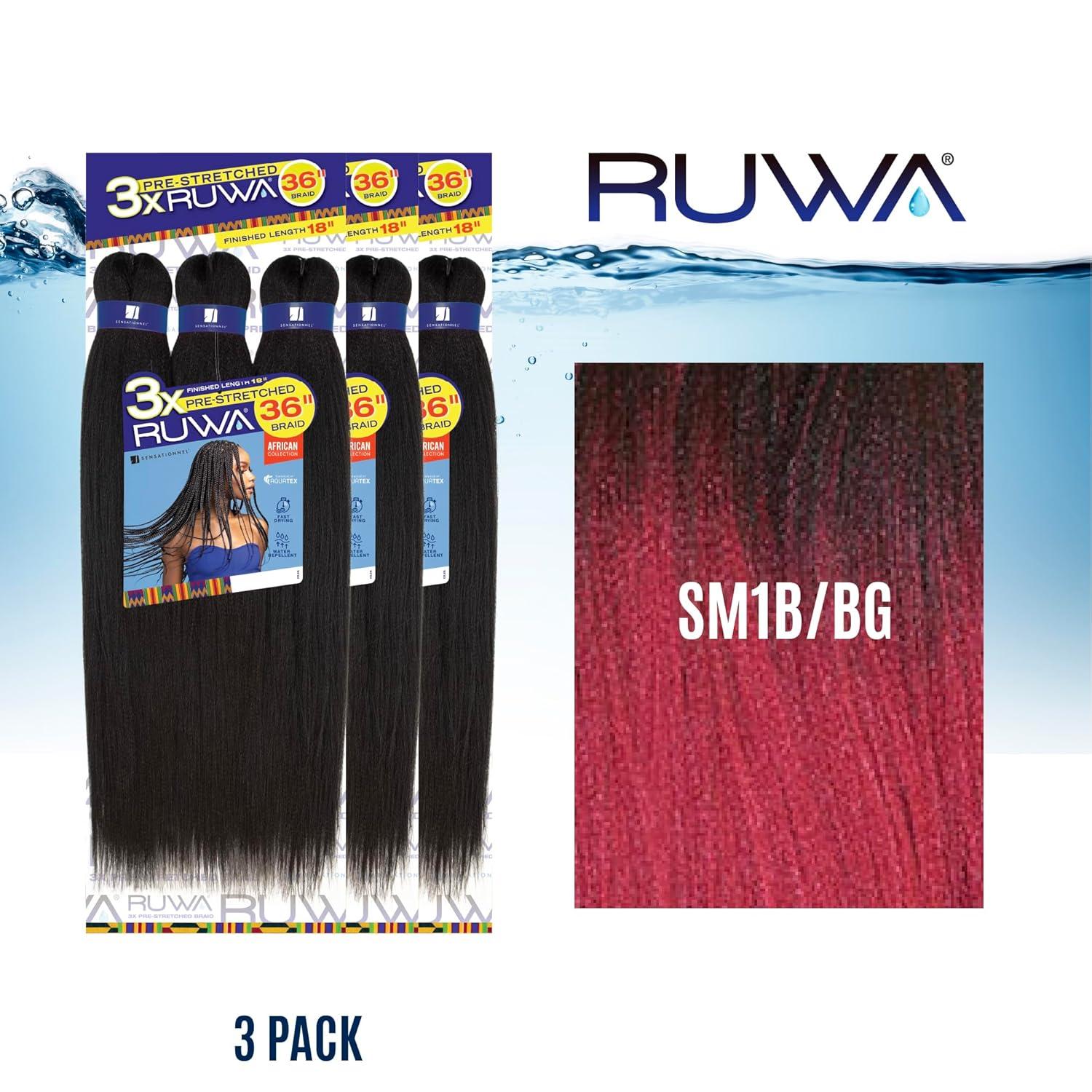 imageSensationnel Ruwa prestretched braiding hair 3x 36 inch water repellent kanekalon fast dry synthetic sports itch free 1 pack 1 JETBLACKSM1BBG