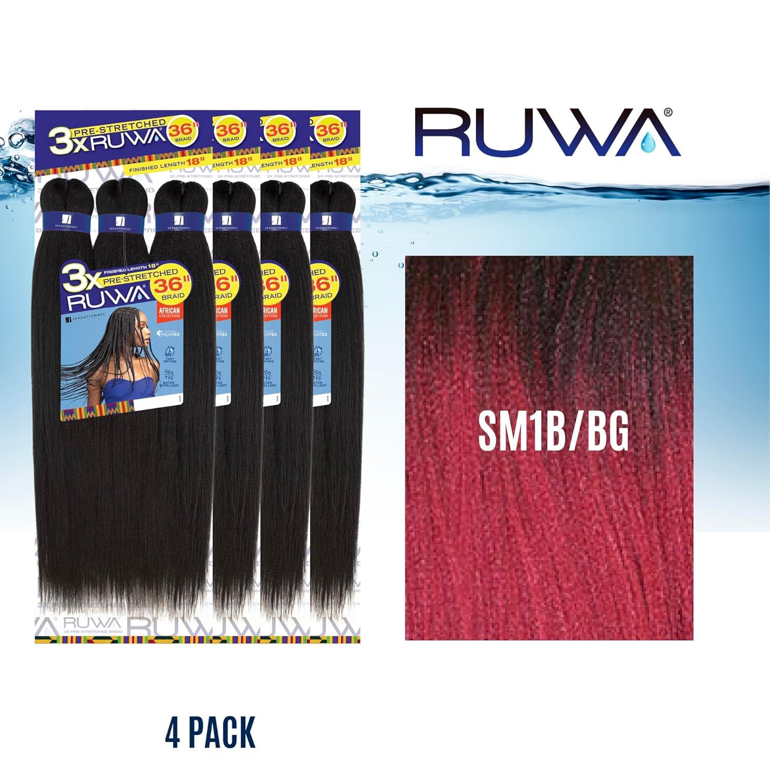 imageSensationnel Ruwa prestretched braiding hair 3x 36 inch water repellent kanekalon fast dry synthetic sports itch free 1 pack 1 JETBLACKSM1BBG