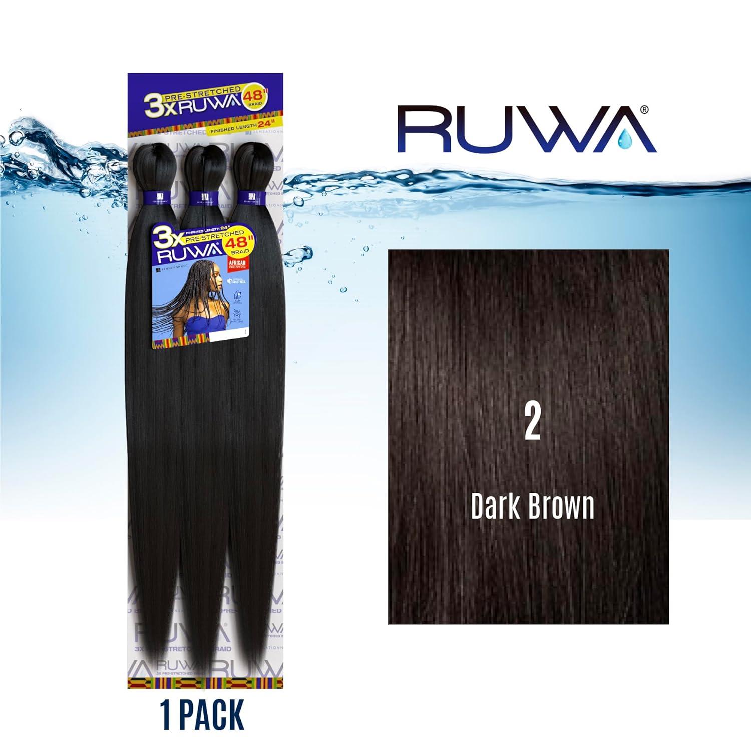 imageSensationnel Ruwa prestretched braiding hair 3x 48 inch water repellent kanekalon fast dry synthetic sports itch free 3 pack 1 JETBLACK2 DARKBROWN
